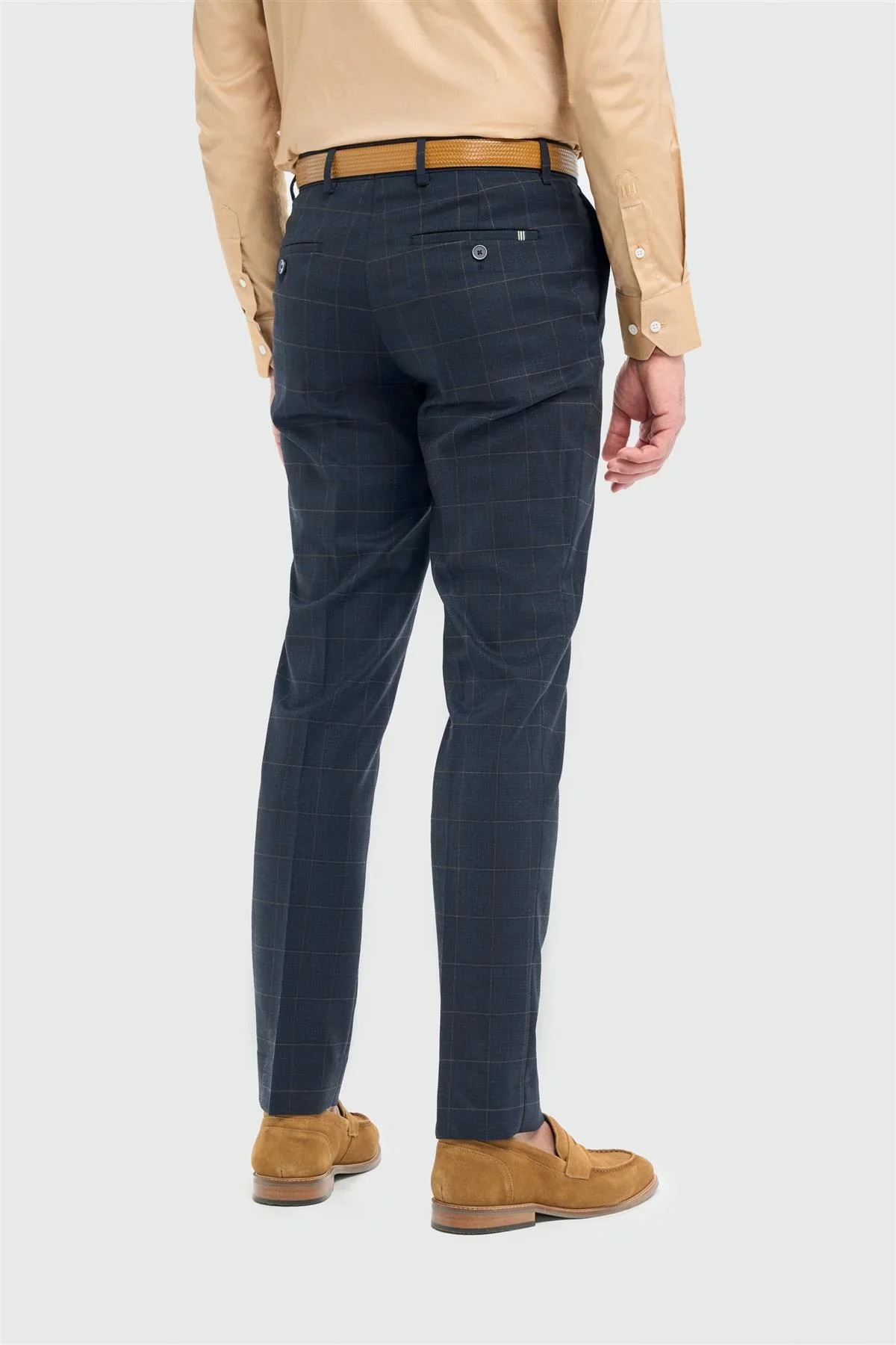 Men’s Windowpane Check Formal Trousers - Torino - Navy - Image 3