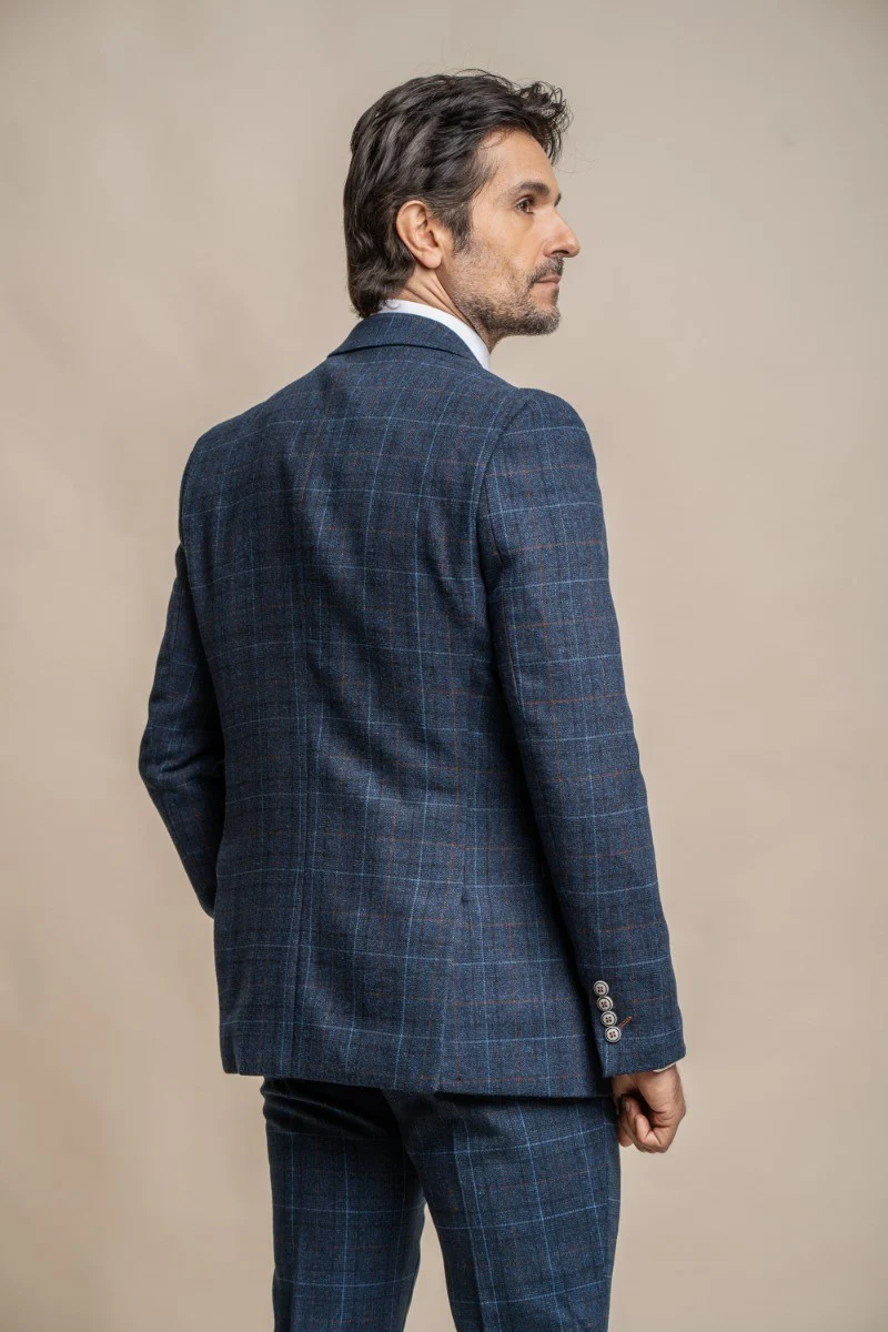 Men's Windowpane Check Tweed Blue Suit Jacket - CODY - Navy Blue - Image 4