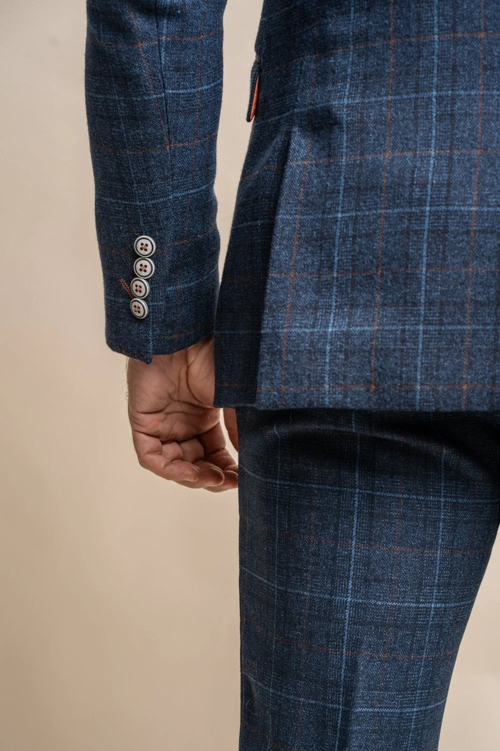 Men's Windowpane Check Tweed Blue Suit Jacket - CODY - Navy Blue - Image 5