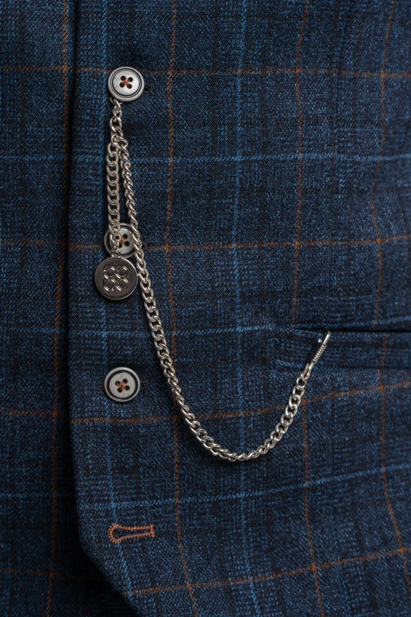 Men's Windowpane Check Tweed Blue Suit Jacket - CODY - Navy Blue - Image 6
