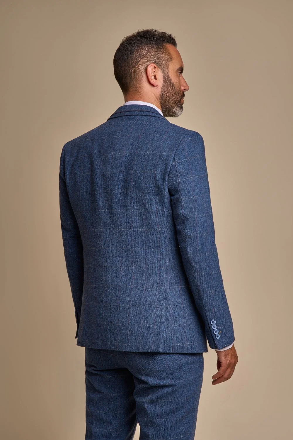 Men's Slim Fit Herringbone Tweed Suit Jacket - CARNEGI - Blue - Image 3