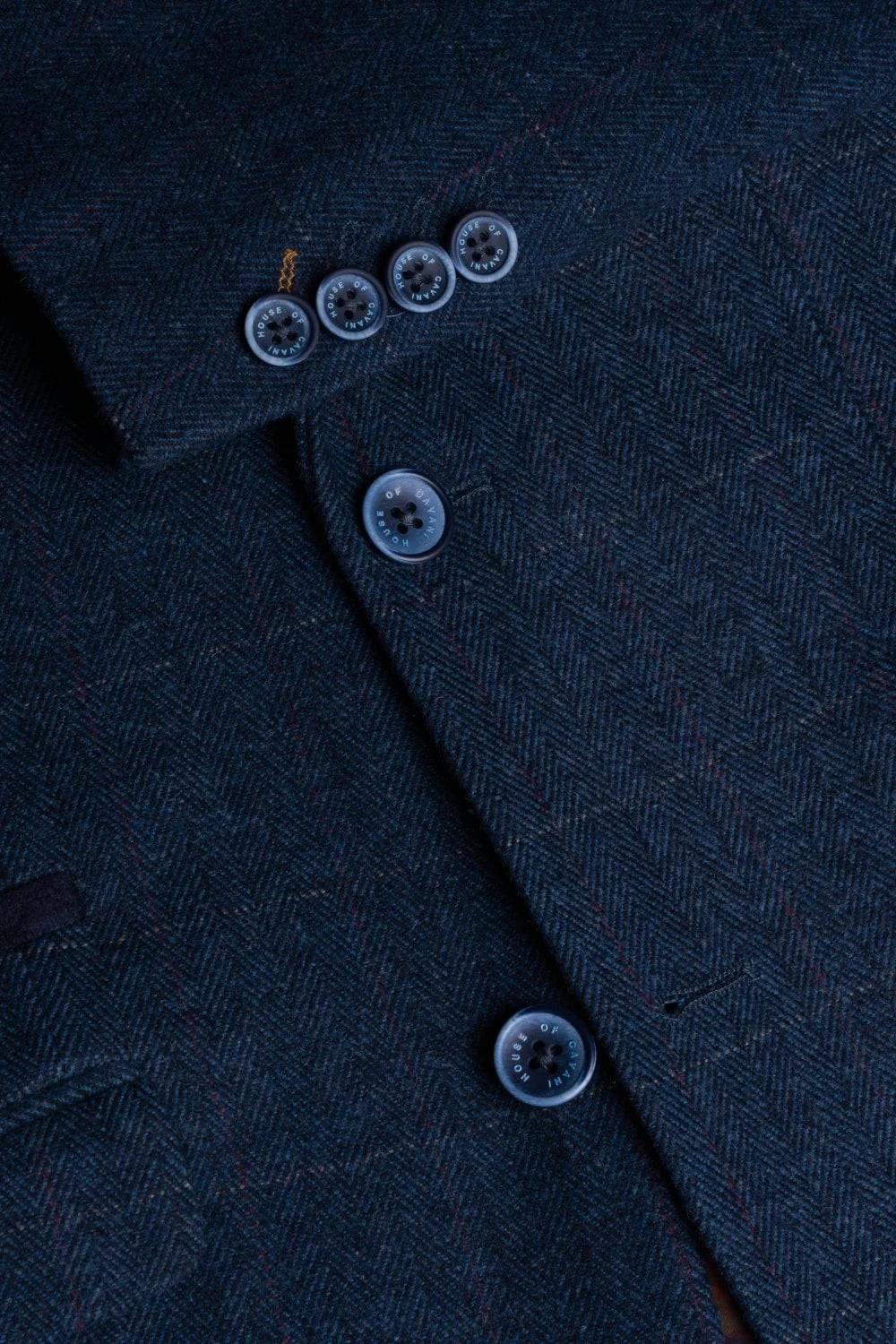 Men's Slim Fit Herringbone Tweed Suit Jacket - CARNEGI - Blue - Image 5