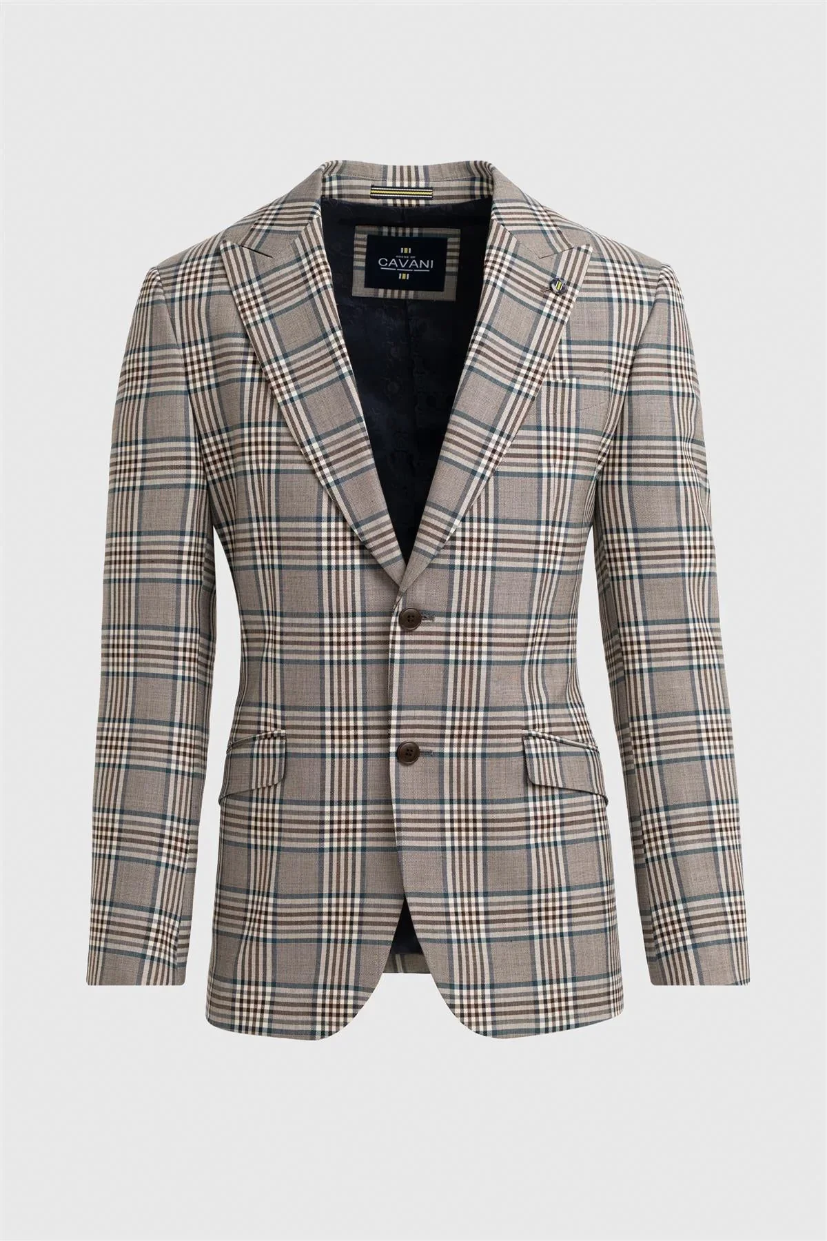 Men’s Wool Blend Plaid Check Blazer - Pietro - Beige - Image 4