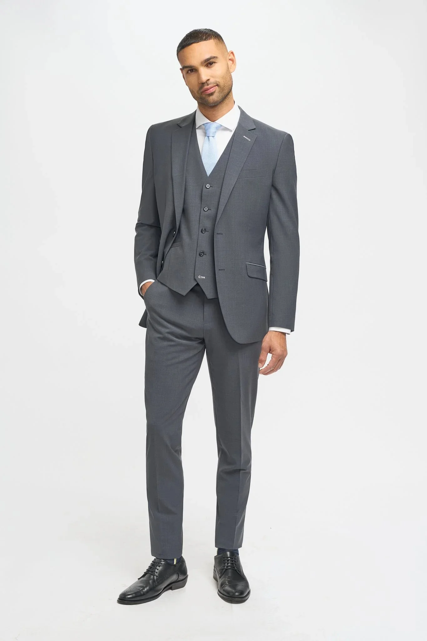 Men’s Wool 3-Piece Slim Fit Formal Suit - Bond – Charcoal Grey - Image 2