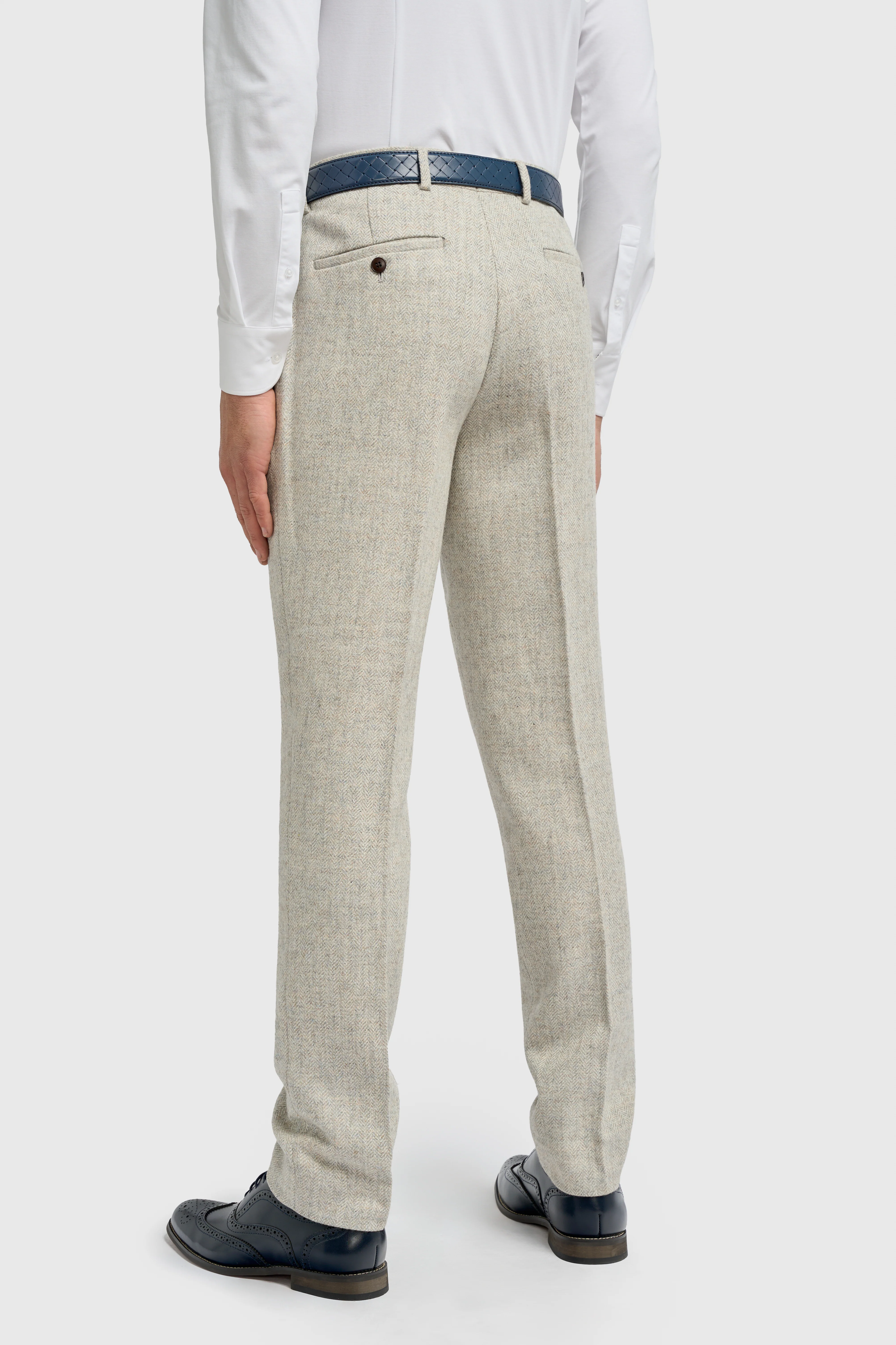 Men’s Wool Herringbone Tweed Trousers - Thomas - Pearl Grey - Image 3
