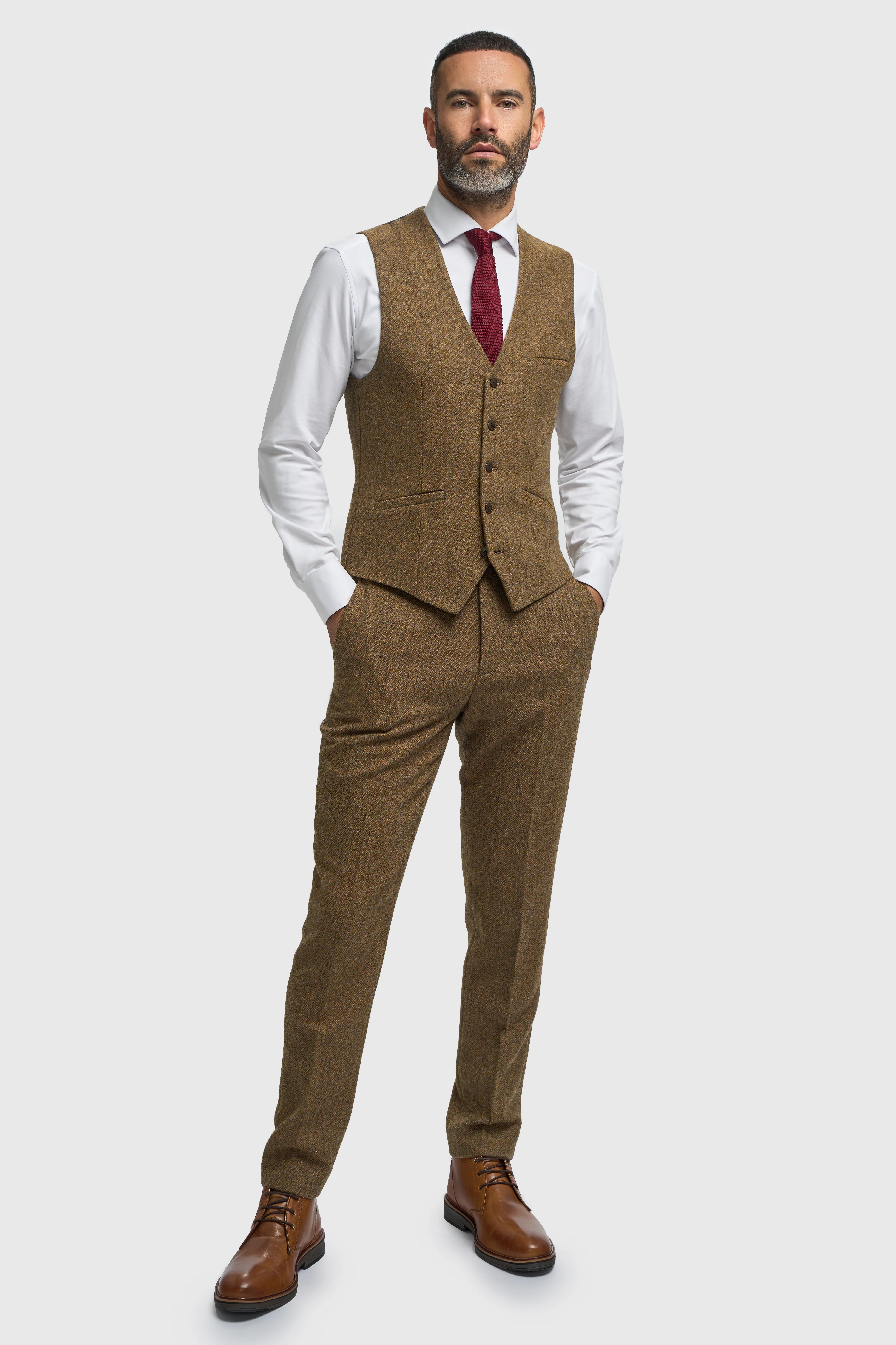 Men’s Wool Herringbone Tweed Waistcoat - Thomas - Brown - Image 2