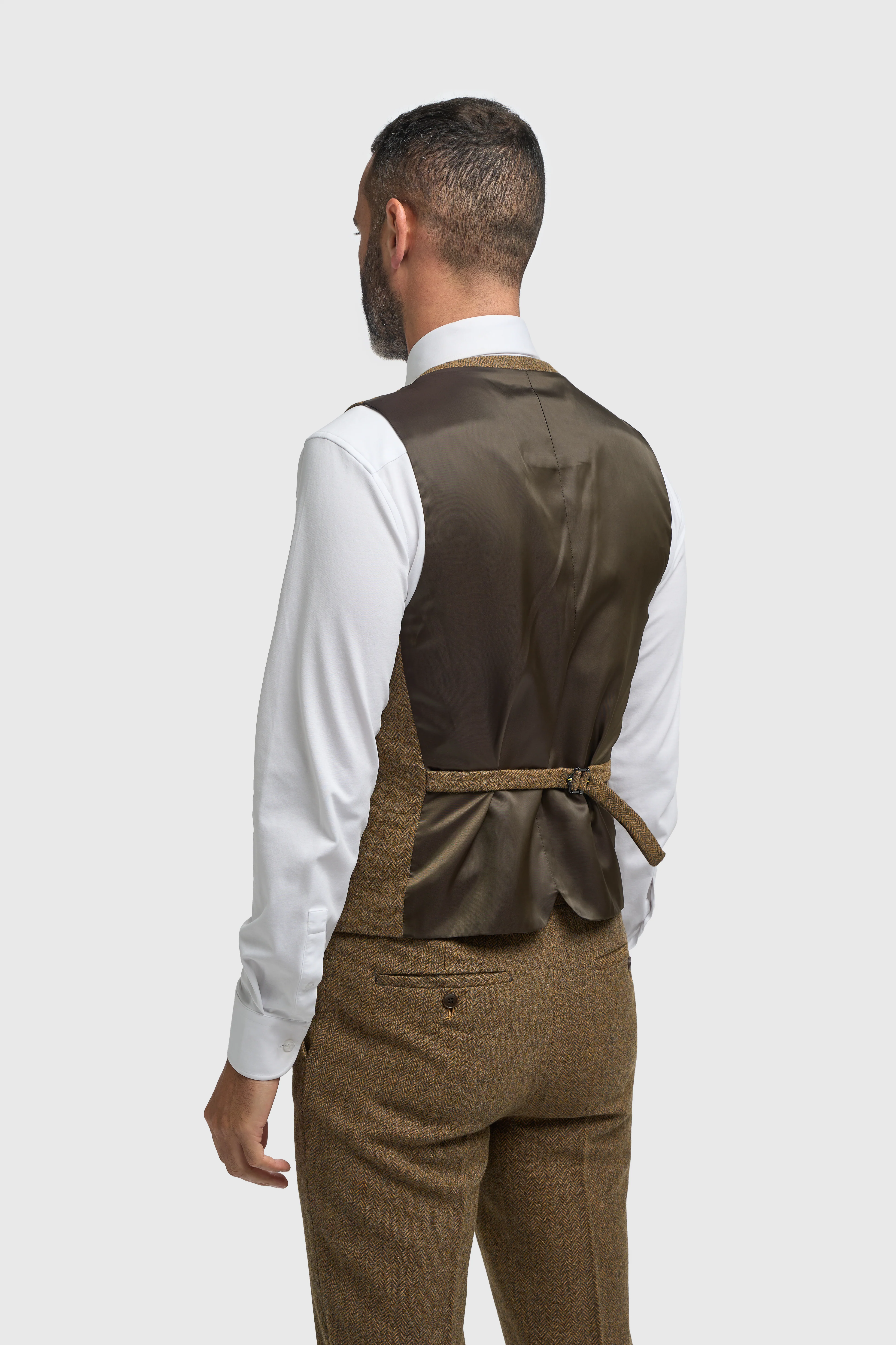 Men’s Wool Herringbone Tweed Waistcoat - Thomas - Brown - Image 3