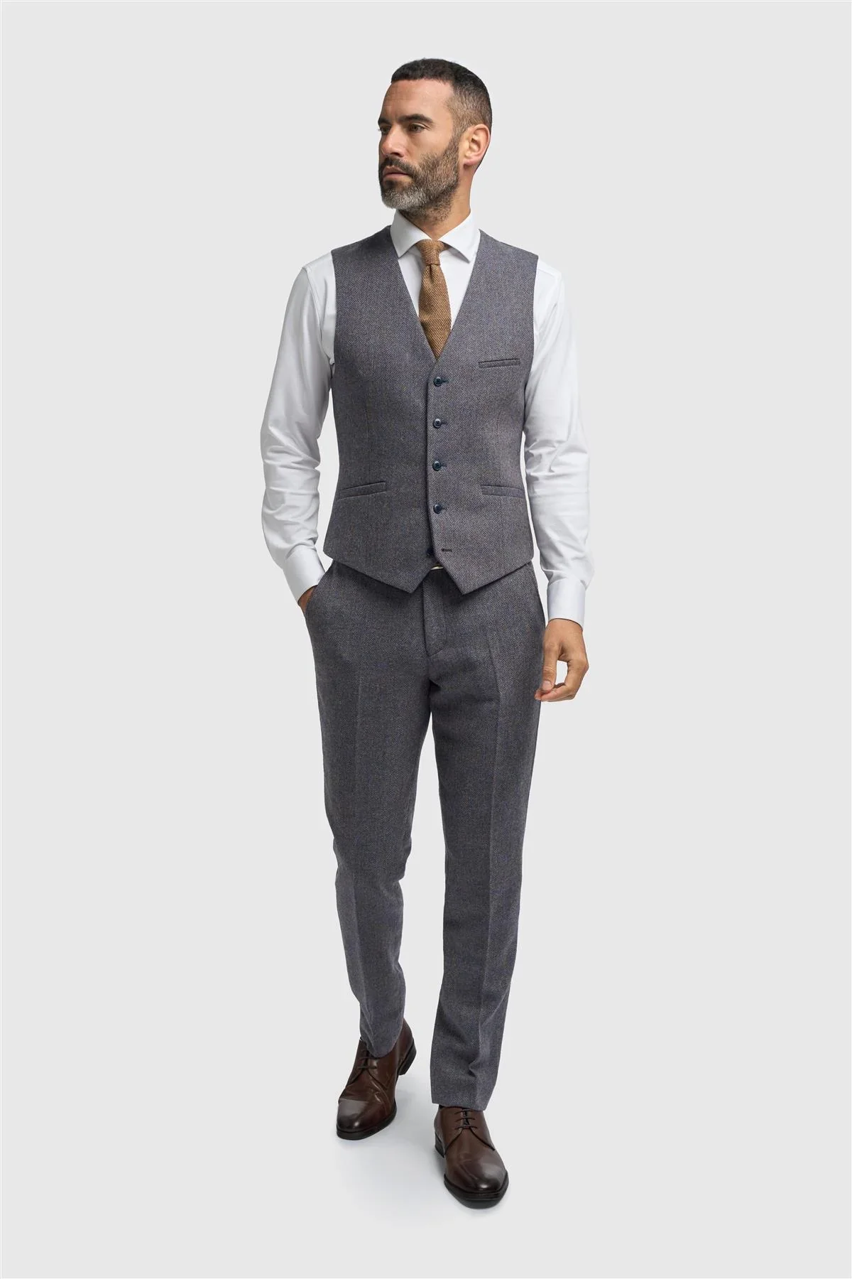 Men’s Wool Herringbone Tweed Waistcoat - Thomas - Savoy Grey - Image 2