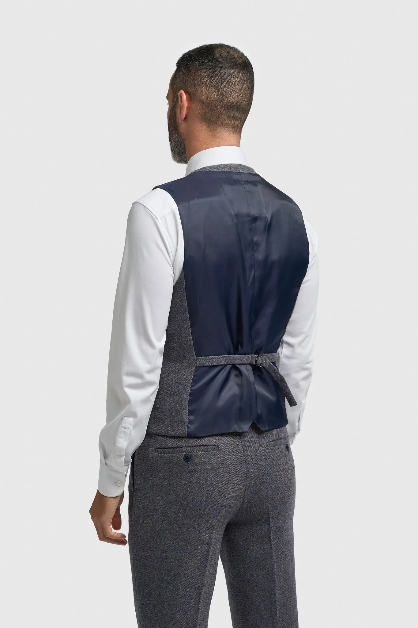Men’s Wool Herringbone Tweed Waistcoat - Thomas - Savoy Grey - Image 3