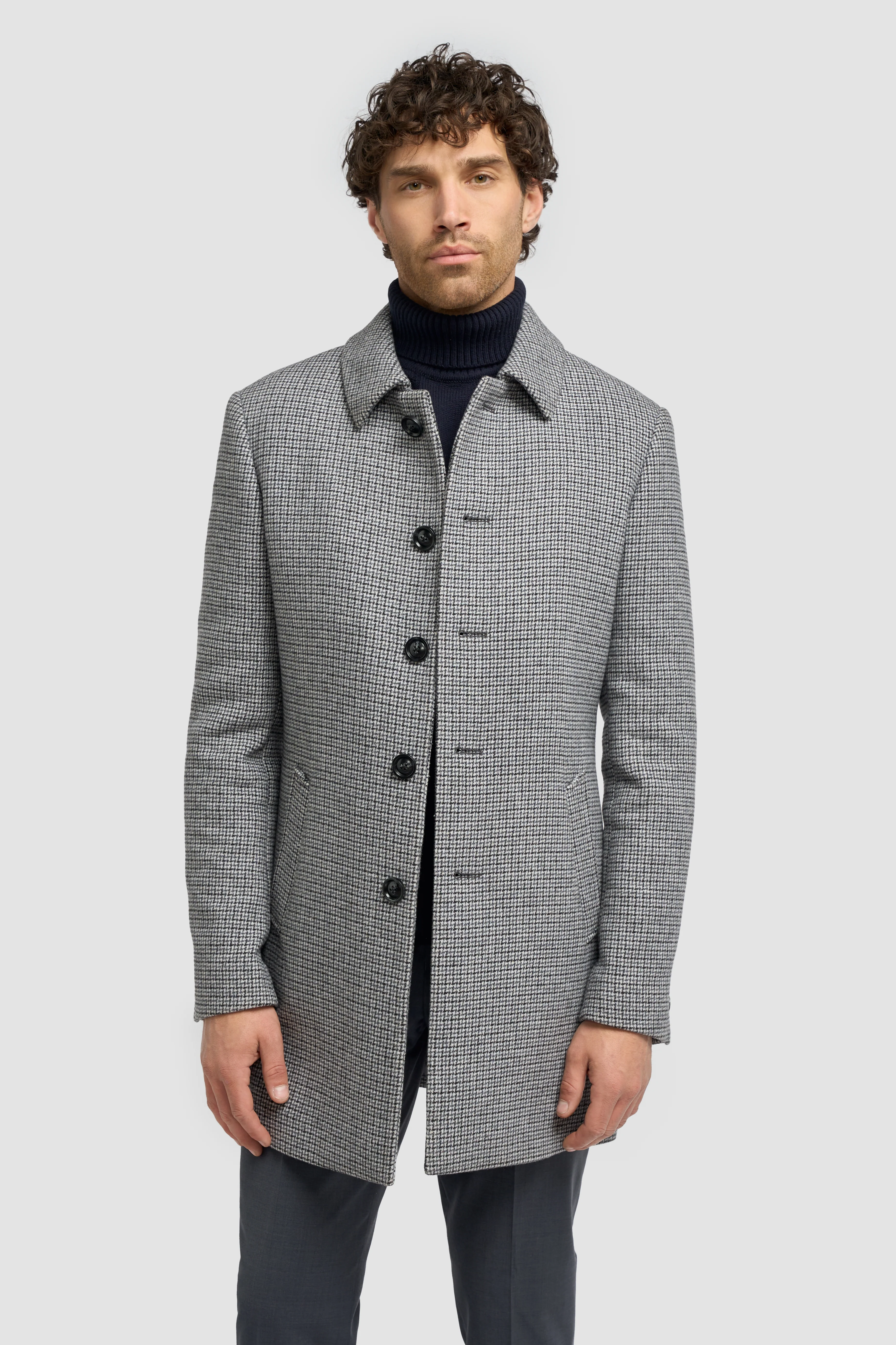 Men’s Wool Houndstooth Check Overcoat - Kerry - Grey