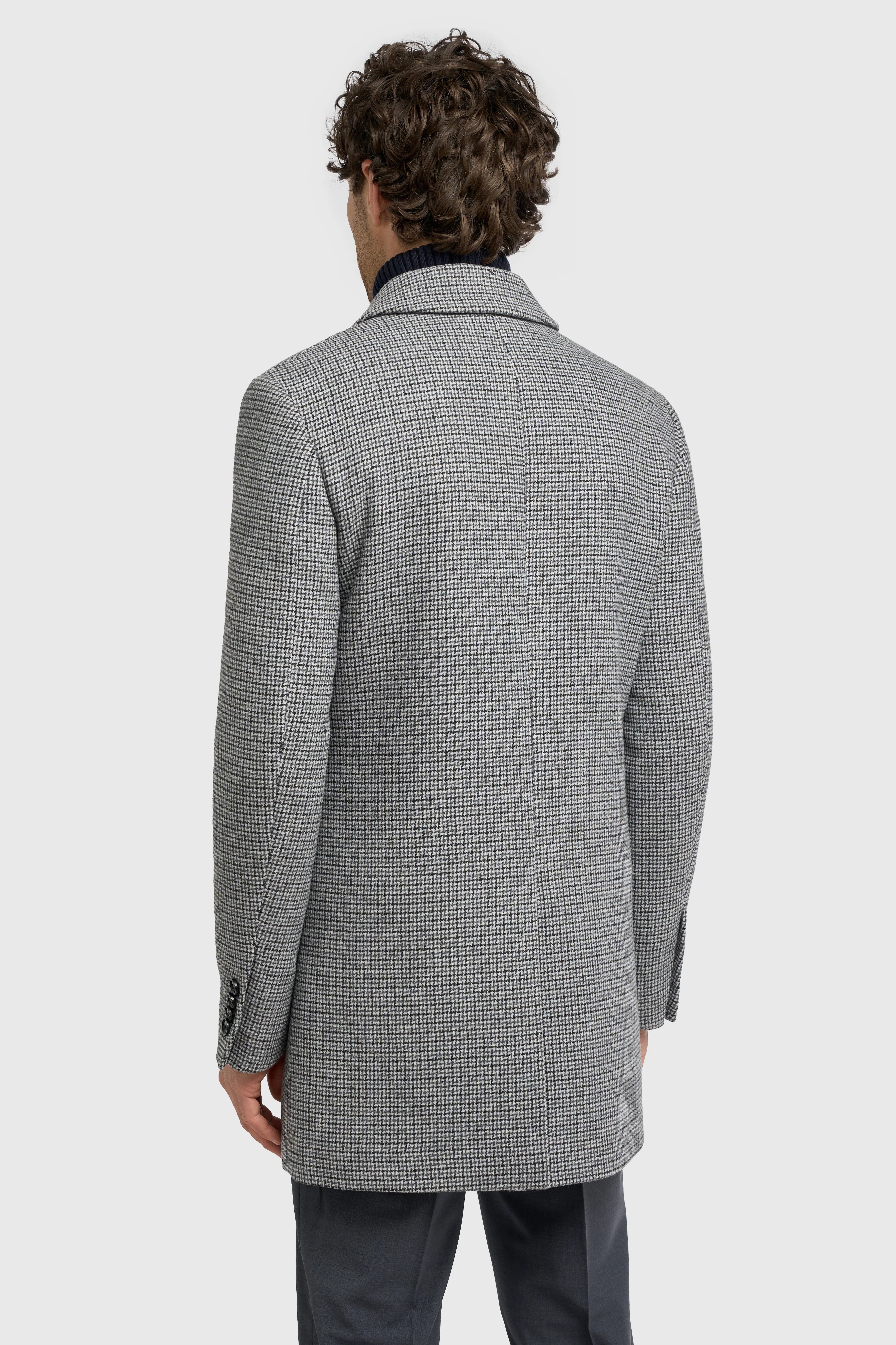 Men’s Wool Houndstooth Check Overcoat - Kerry - Grey - Image 3