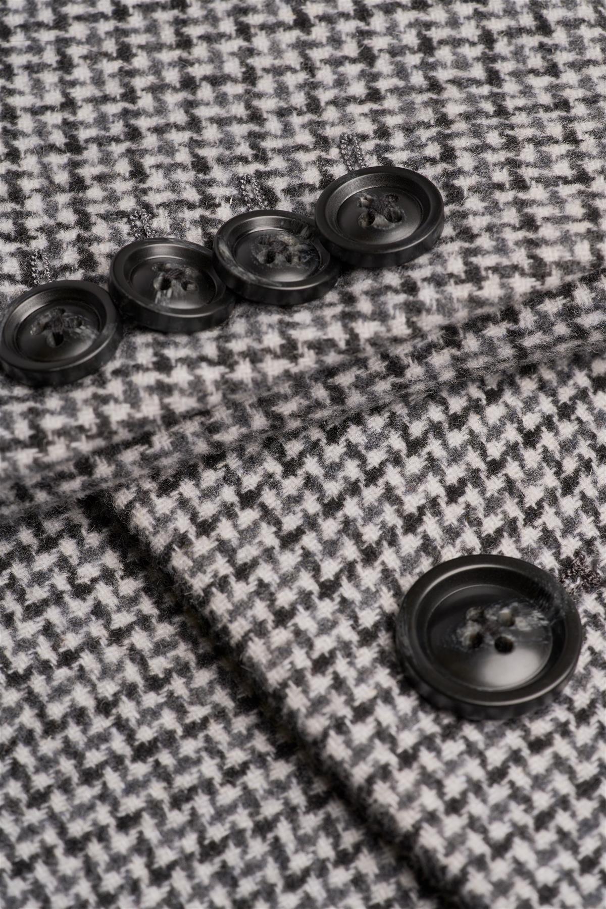 Men’s Wool Houndstooth Check Overcoat - Kerry - Grey - Image 4
