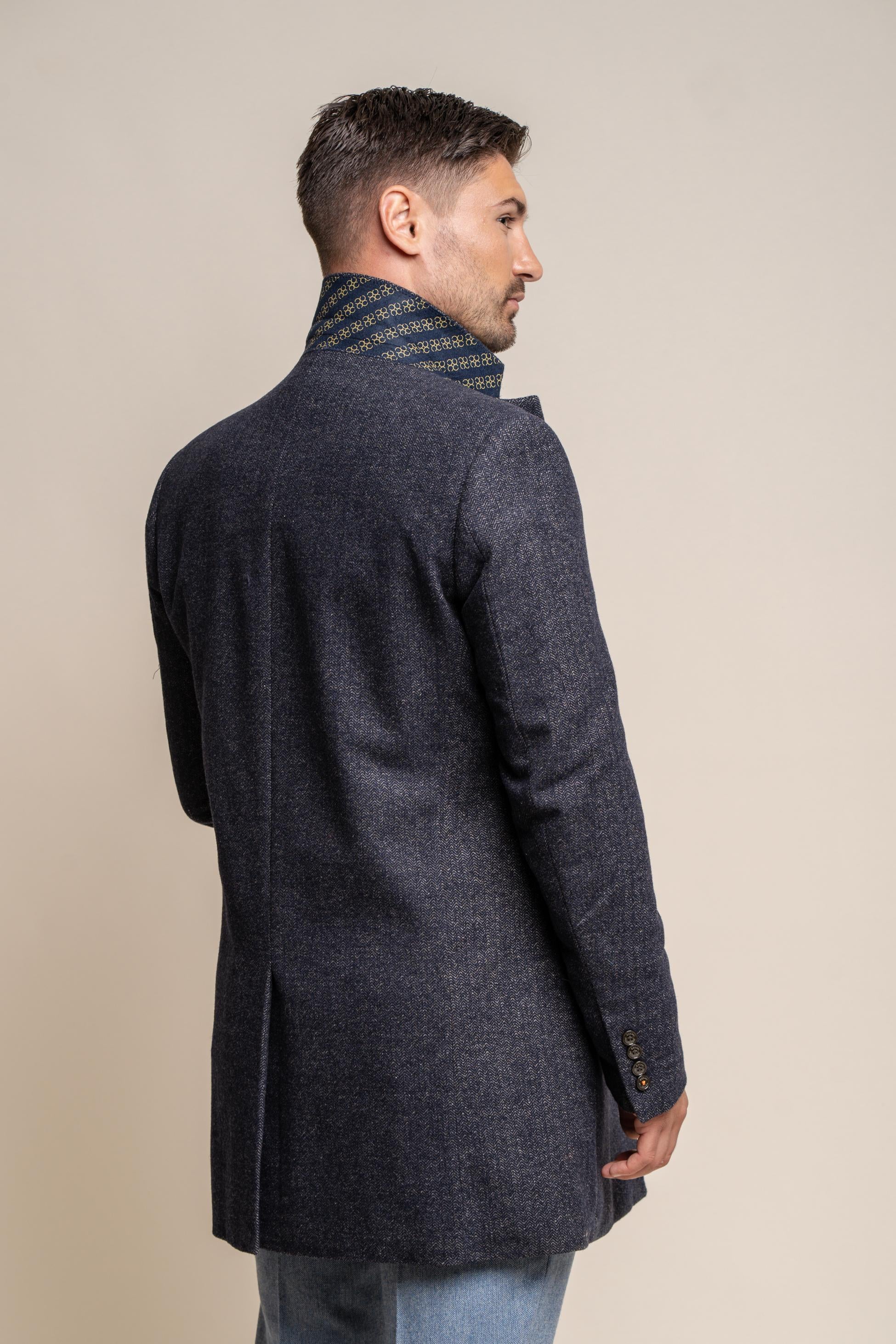 Men's Wool Midi Coat - ROMAN - Azure Blue - Image 3