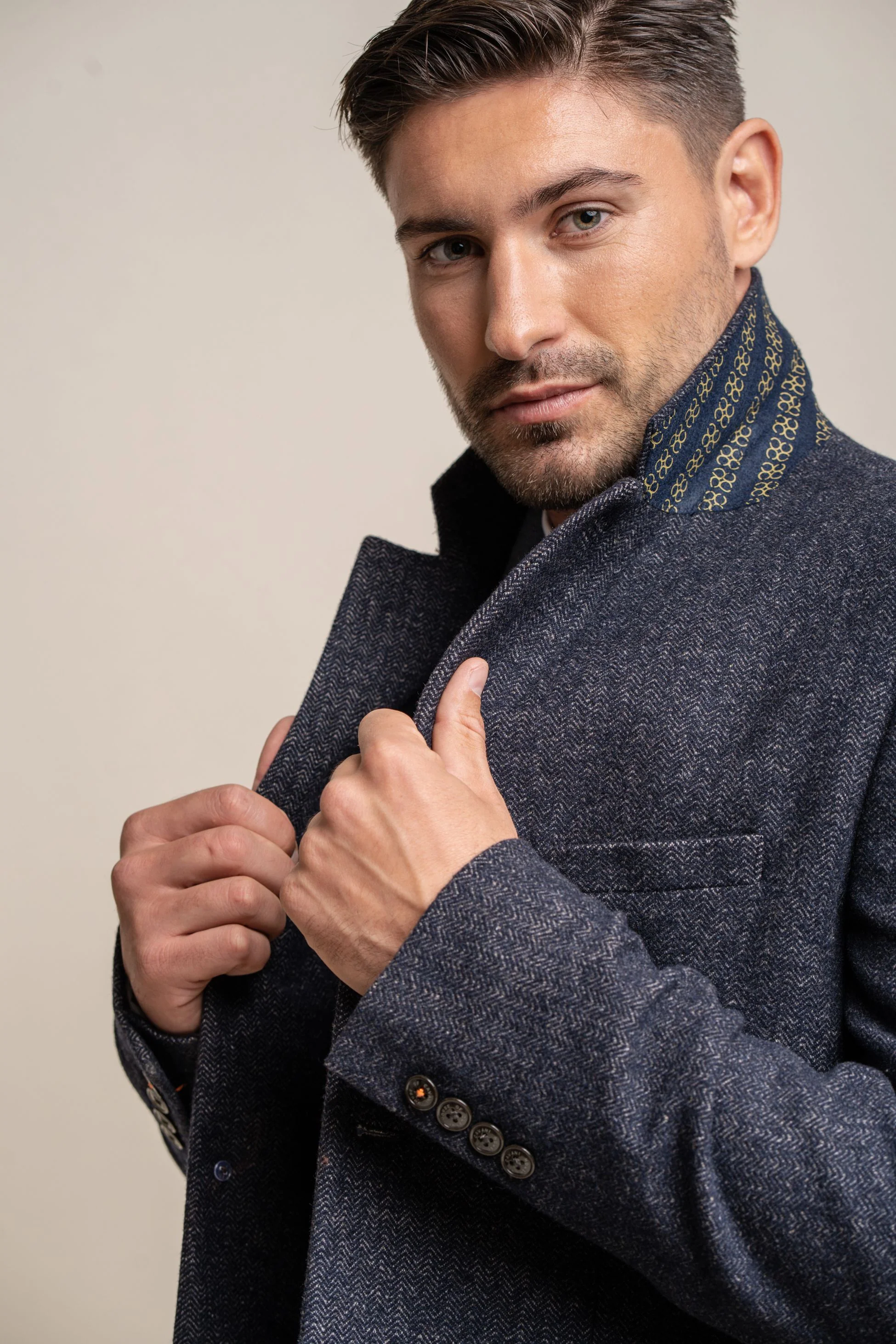 Men's Wool Midi Coat - ROMAN - Azure Blue - Image 4