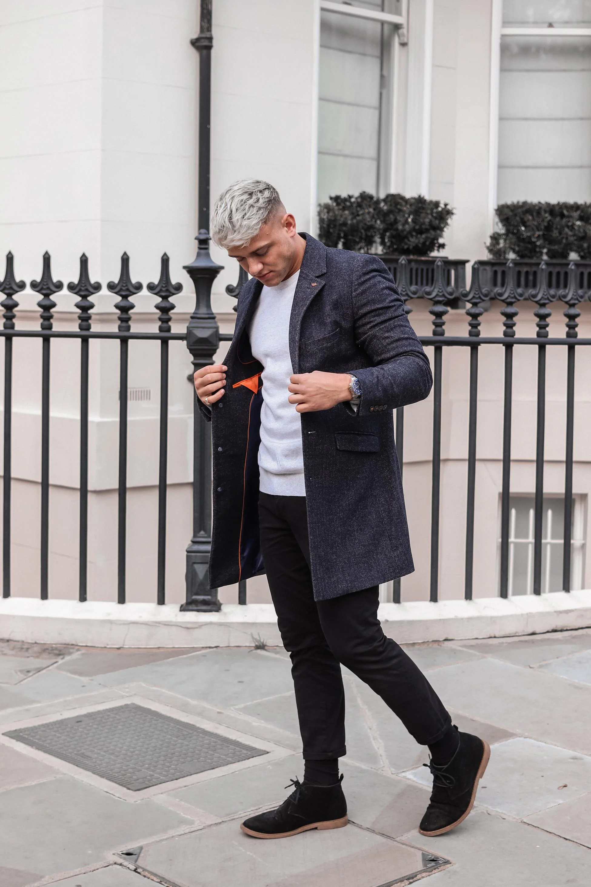Men's Wool Midi Coat - ROMAN - Azure Blue - Image 6