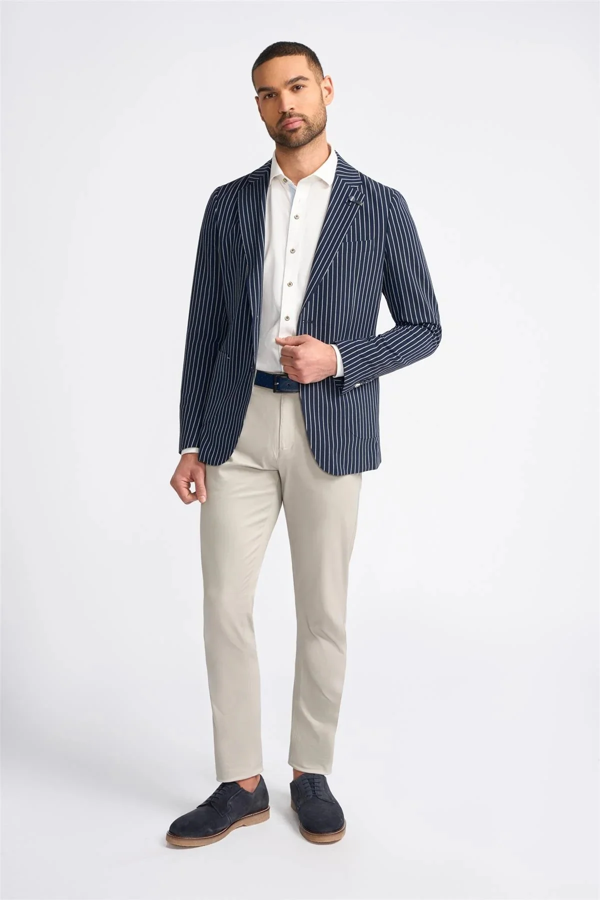 Men’s Slim Fit Pinstripe Navy Blazer - JULIAN - Navy Blue - Image 2