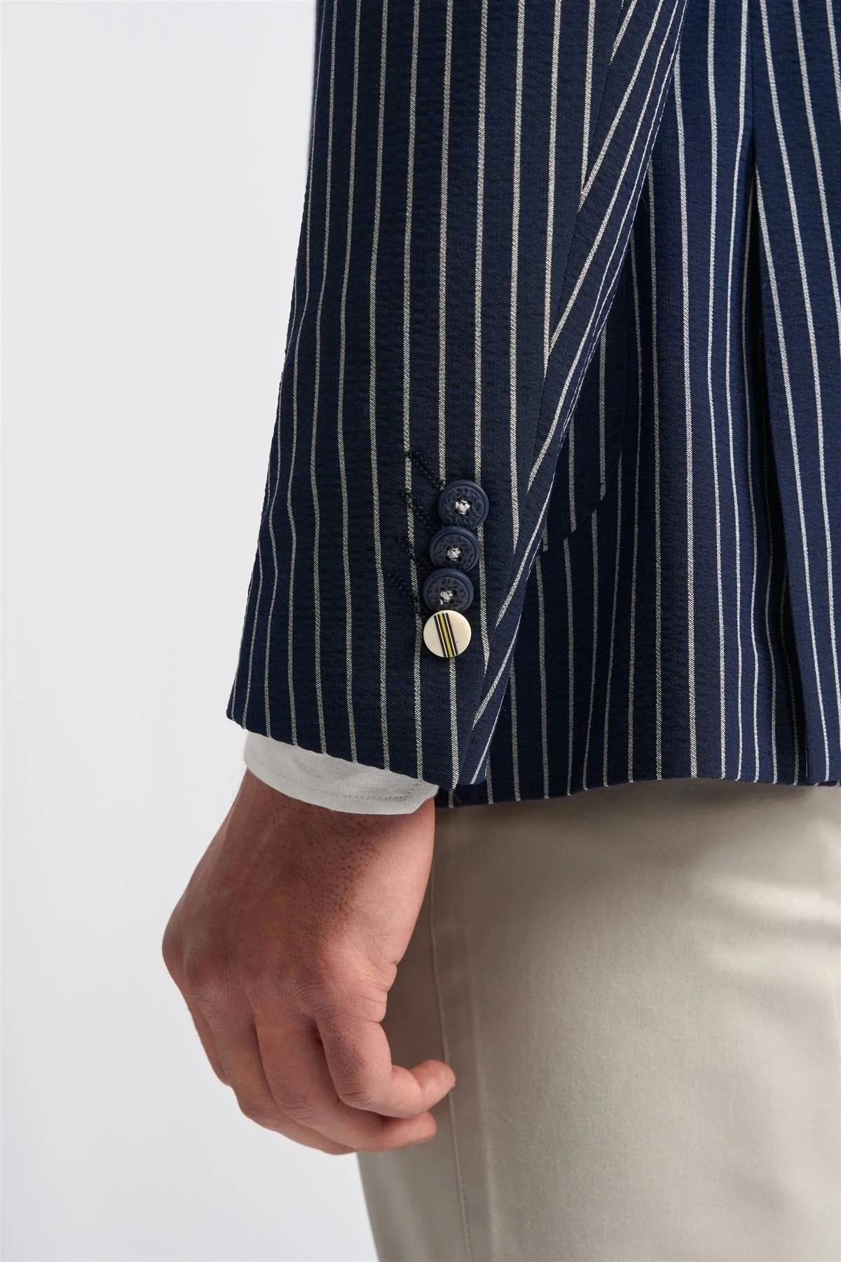Men’s Slim Fit Pinstripe Navy Blazer - JULIAN - Navy Blue - Image 5