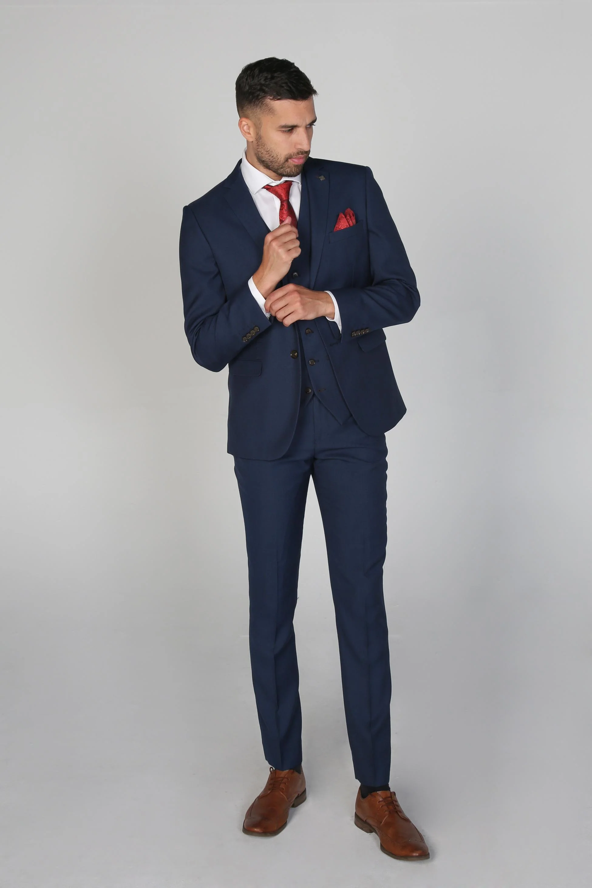 Men's Tailored Fit Formal Suit - CALVIN Navy - Navy Blue - Image 3