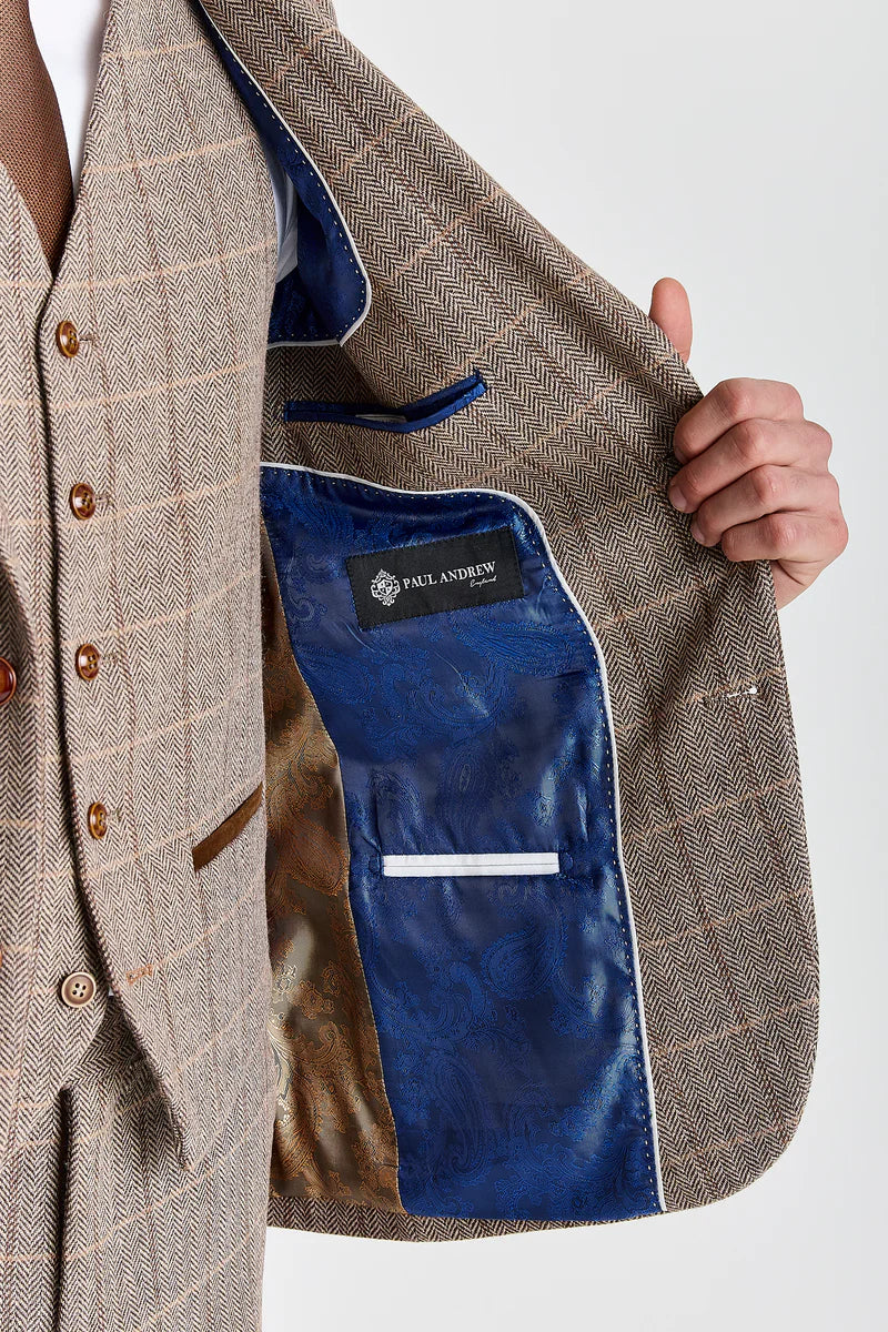 Men's Tweed Retro Windowpane Formal Suit - HARRIS - Brown - Image 8