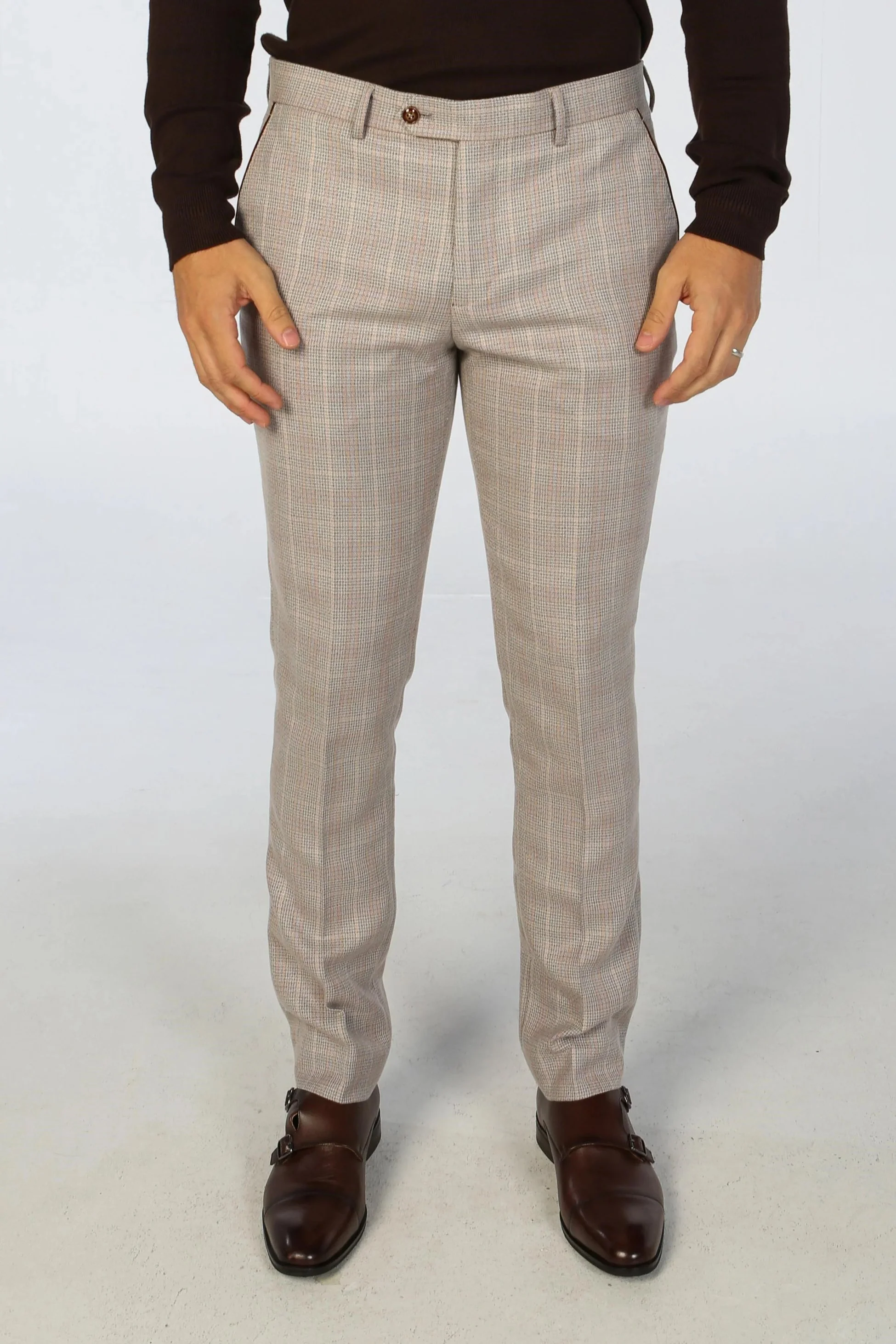 Men’s Tailored Fit Check Suit – LEO - Beige - Image 8