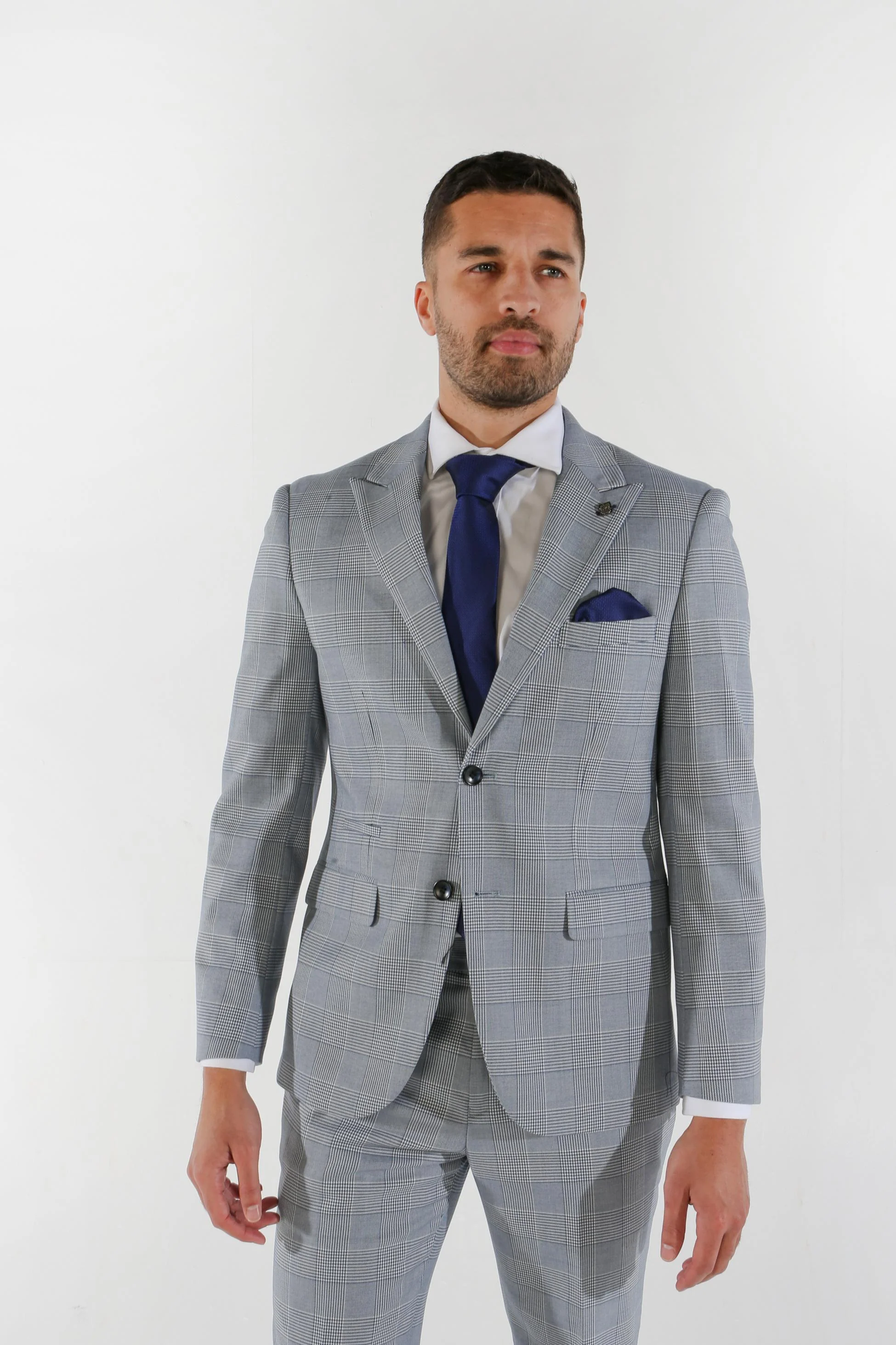 Men's Glen Check Sky Blue Suit Jacket - MARK - Blue - Image 3