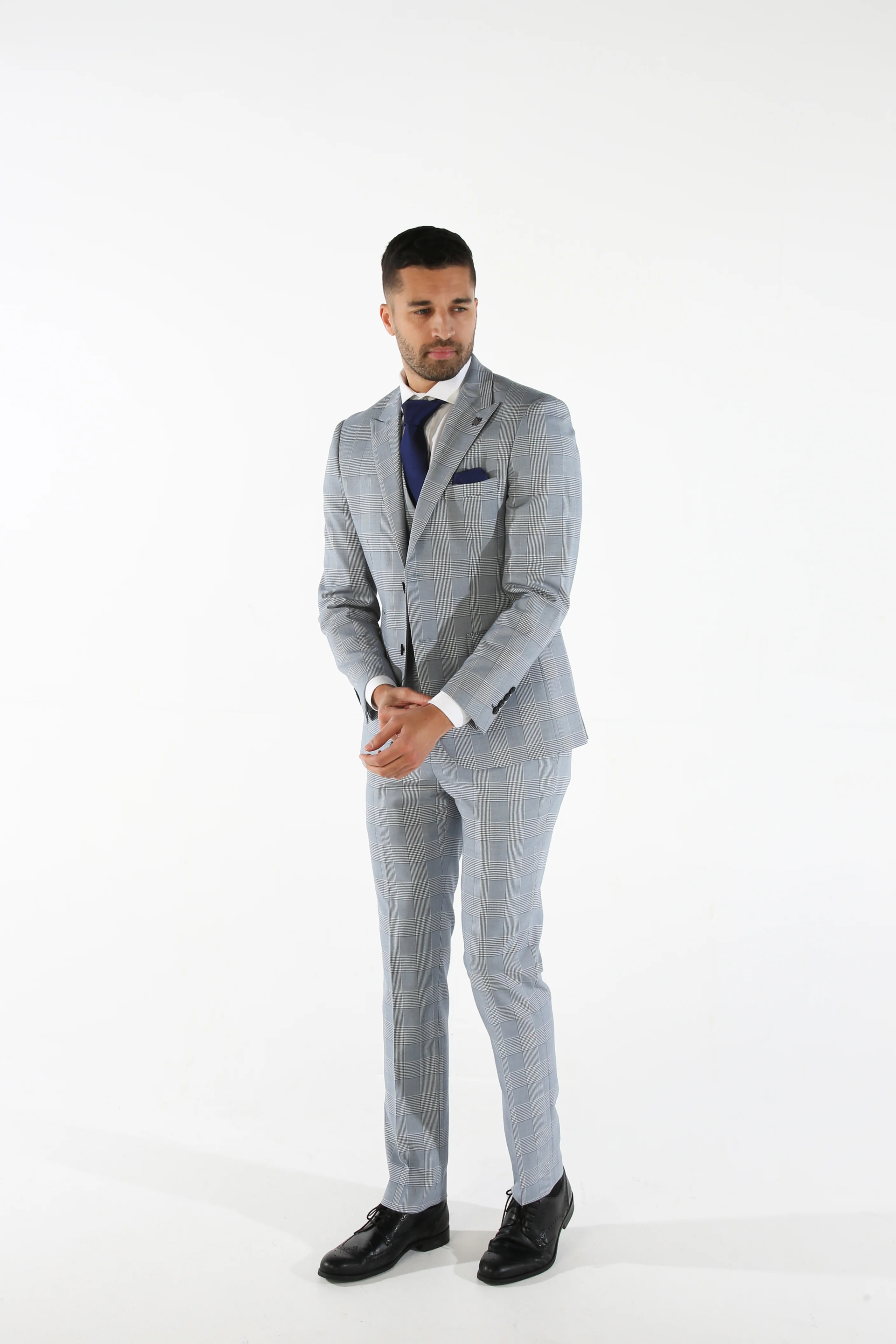Men's Tweed Houndstooth Check Sky Blue Suit - MARK - Sky Blue - Image 4