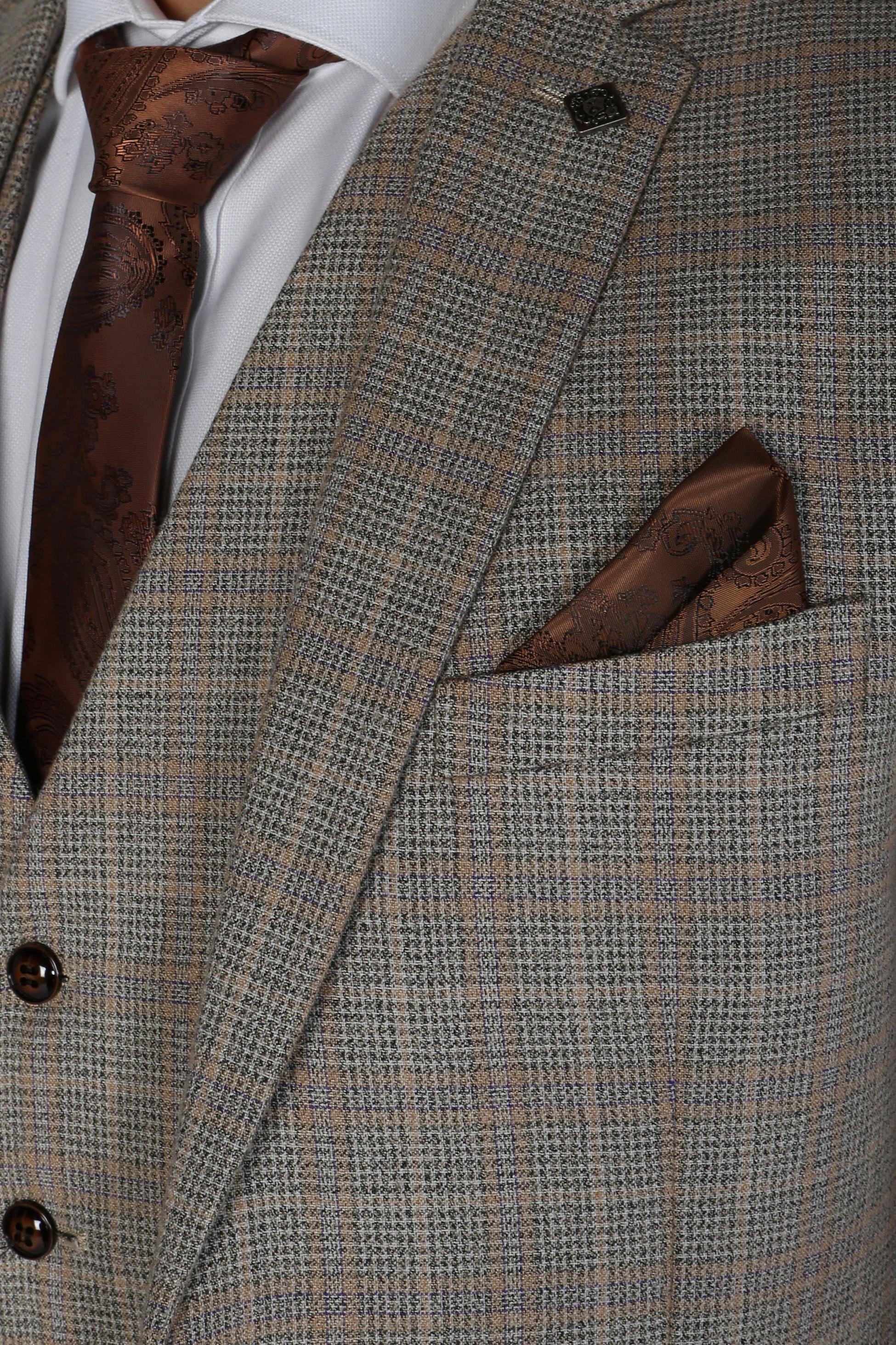 Men's Houndstooth Tweed Check Suit Jacket - HOLLAND - Beige - Image 5