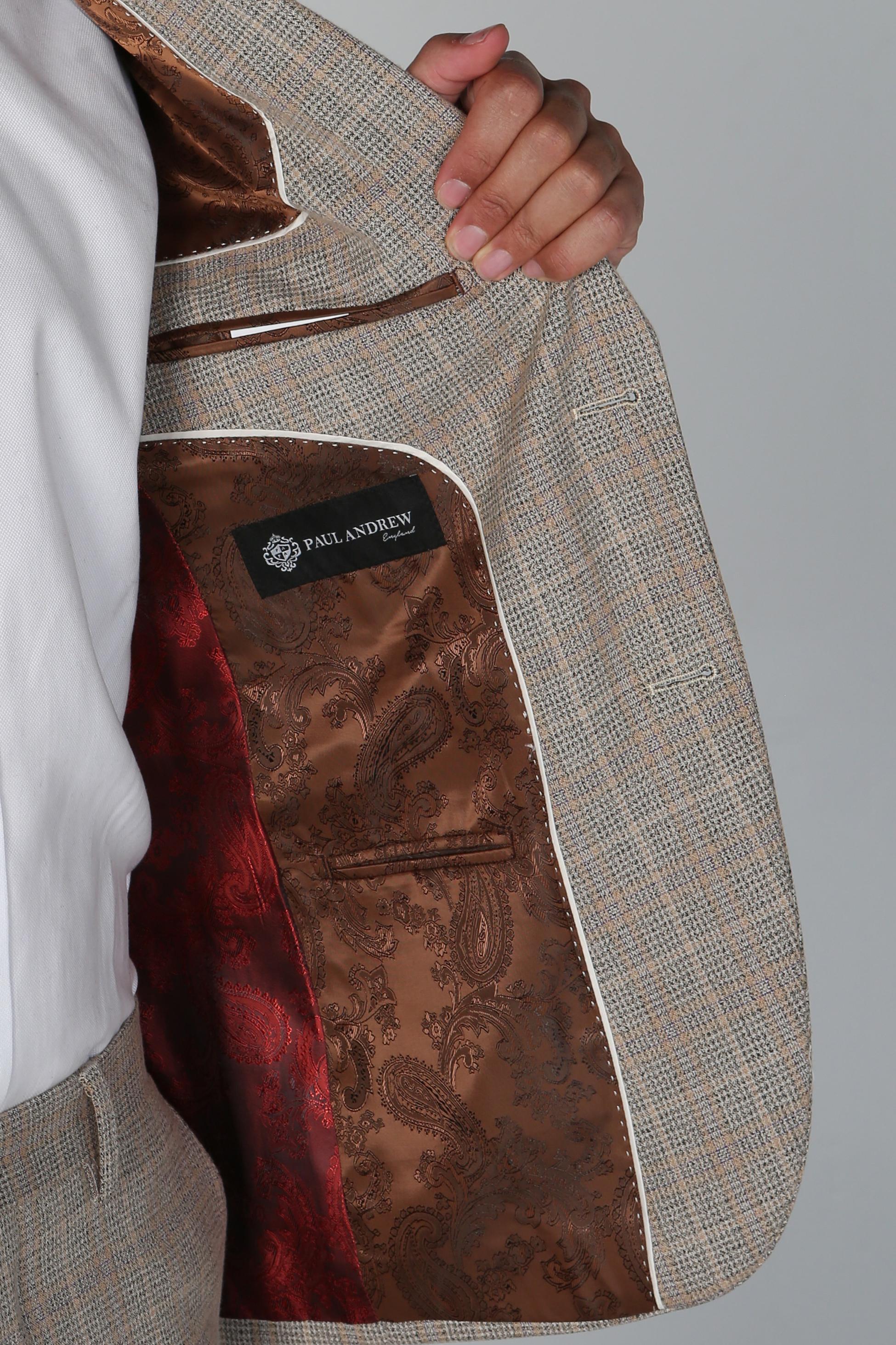 Men's Houndstooth Tweed Check Suit Jacket - HOLLAND - Beige - Image 6