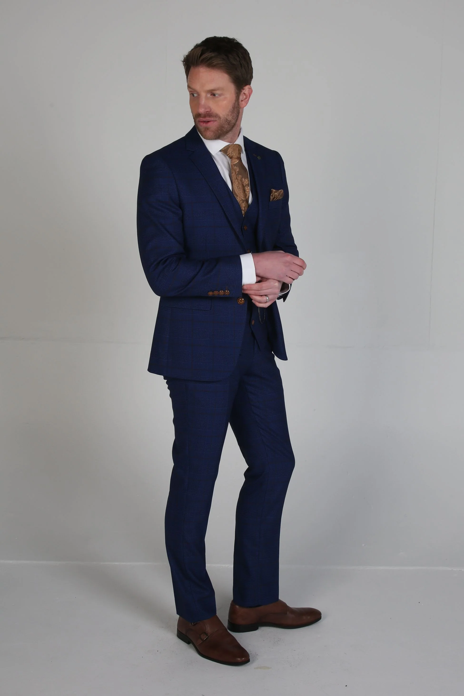 Men's Tweed Windowpane Navy Suit Jacket - ALEX - Navy Blue - Image 3