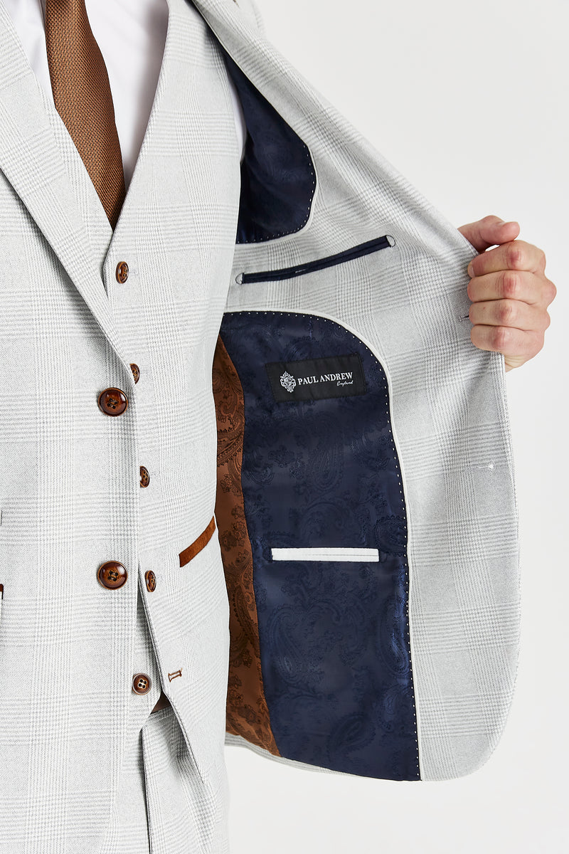 Men’s Herringbone Tweed Suit Jacket - Mark Stone - Stone Beige - Image 6