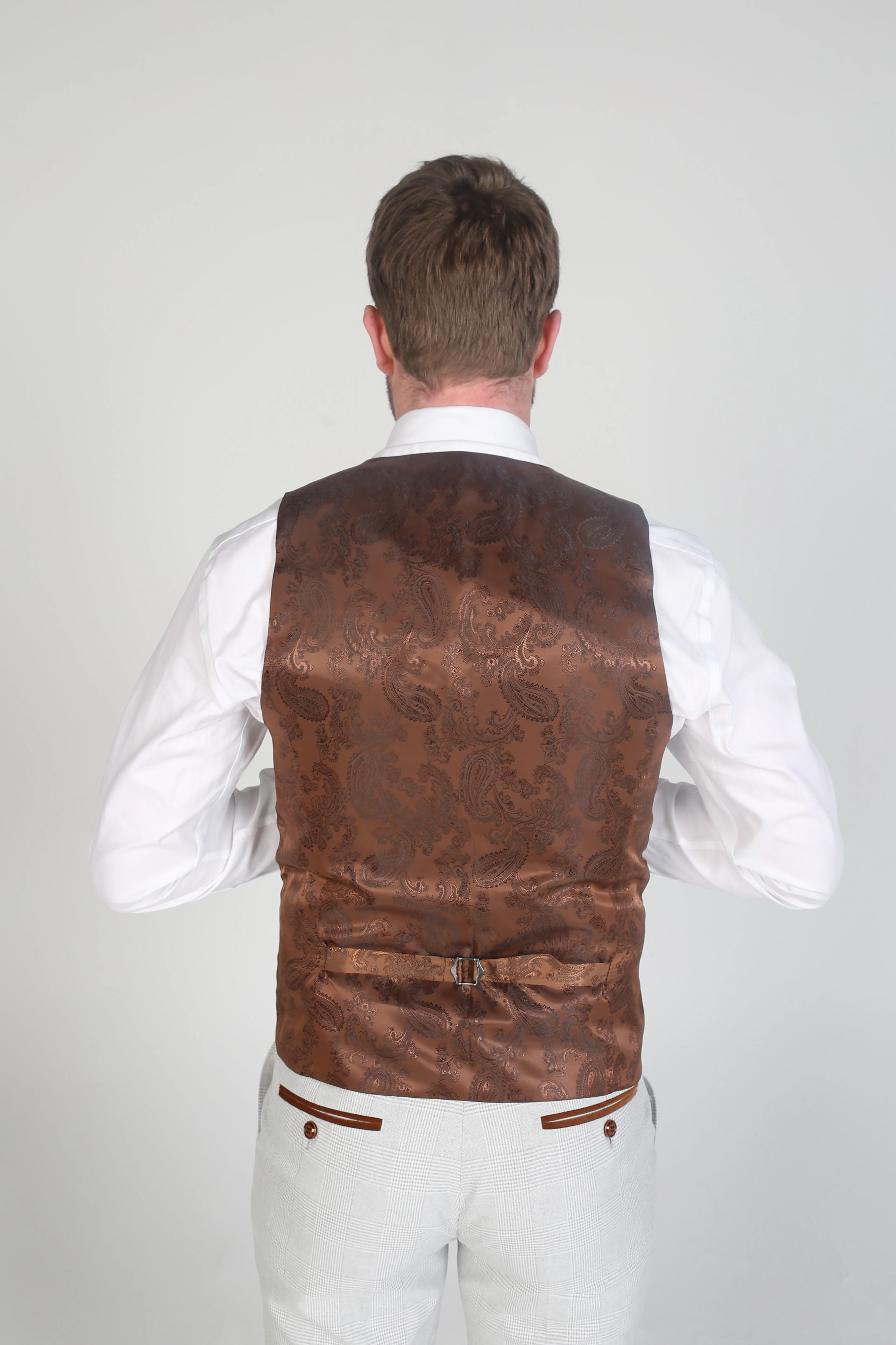 Men’s Herringbone Tweed Waistcoat - Mark Stone - Stone Beige - Image 3
