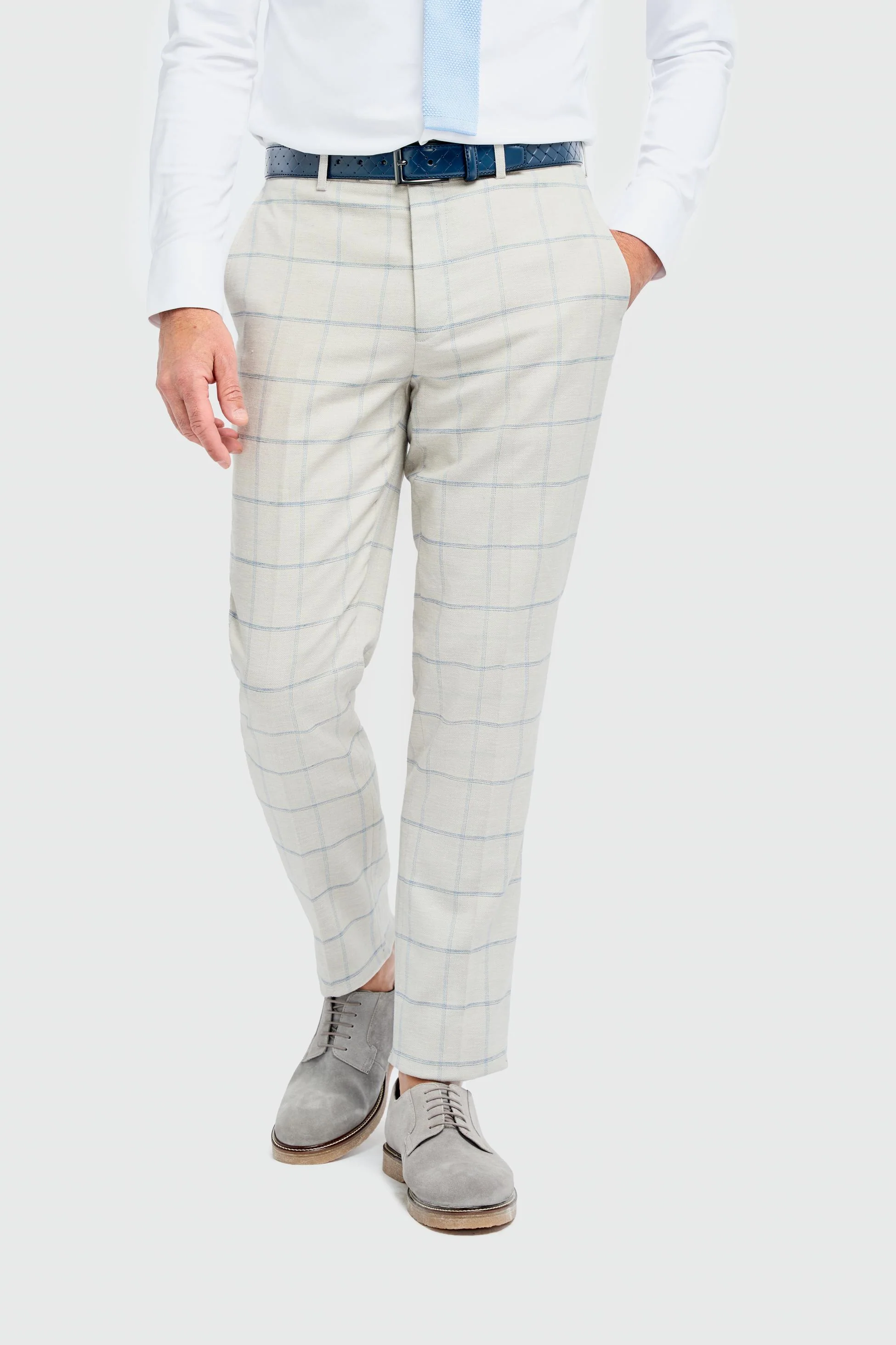 Men’s 2-Piece Light Grey Windowpane Check Suit - Gabriel - Light Grey - Image 10