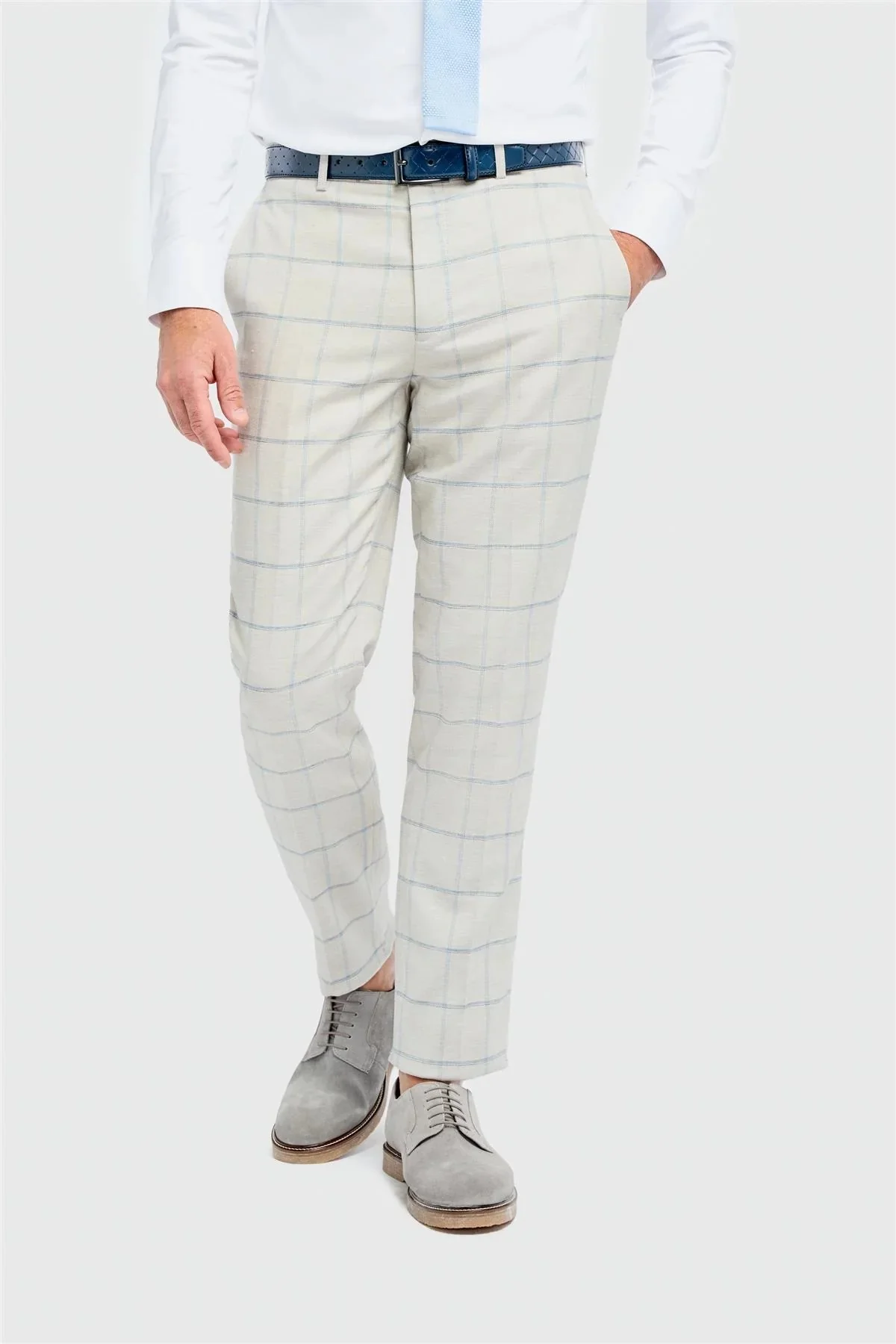 Men’s 2-Piece Light Grey Windowpane Check Suit - Gabriel - Light Grey - Image 6