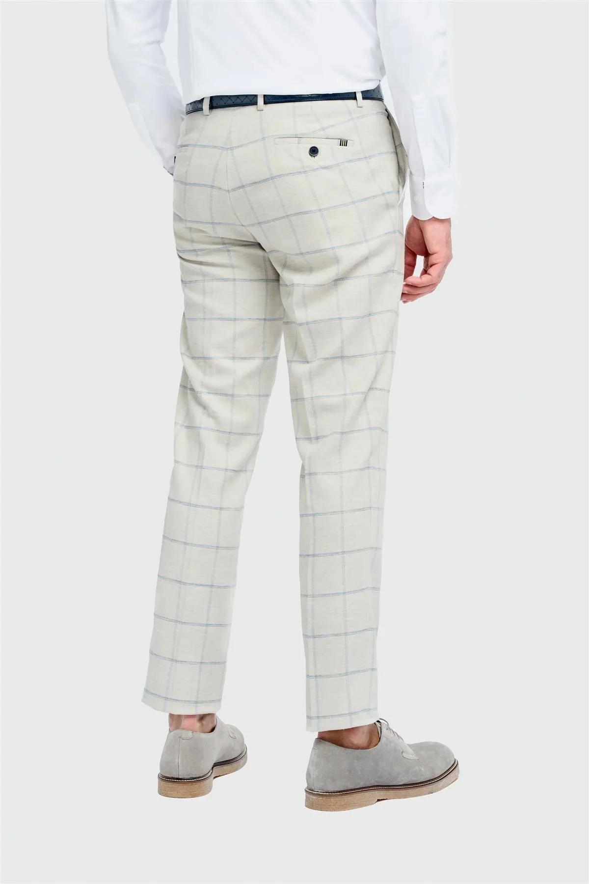 Men’s 2-Piece Light Grey Windowpane Check Suit - Gabriel - Light Grey - Image 8