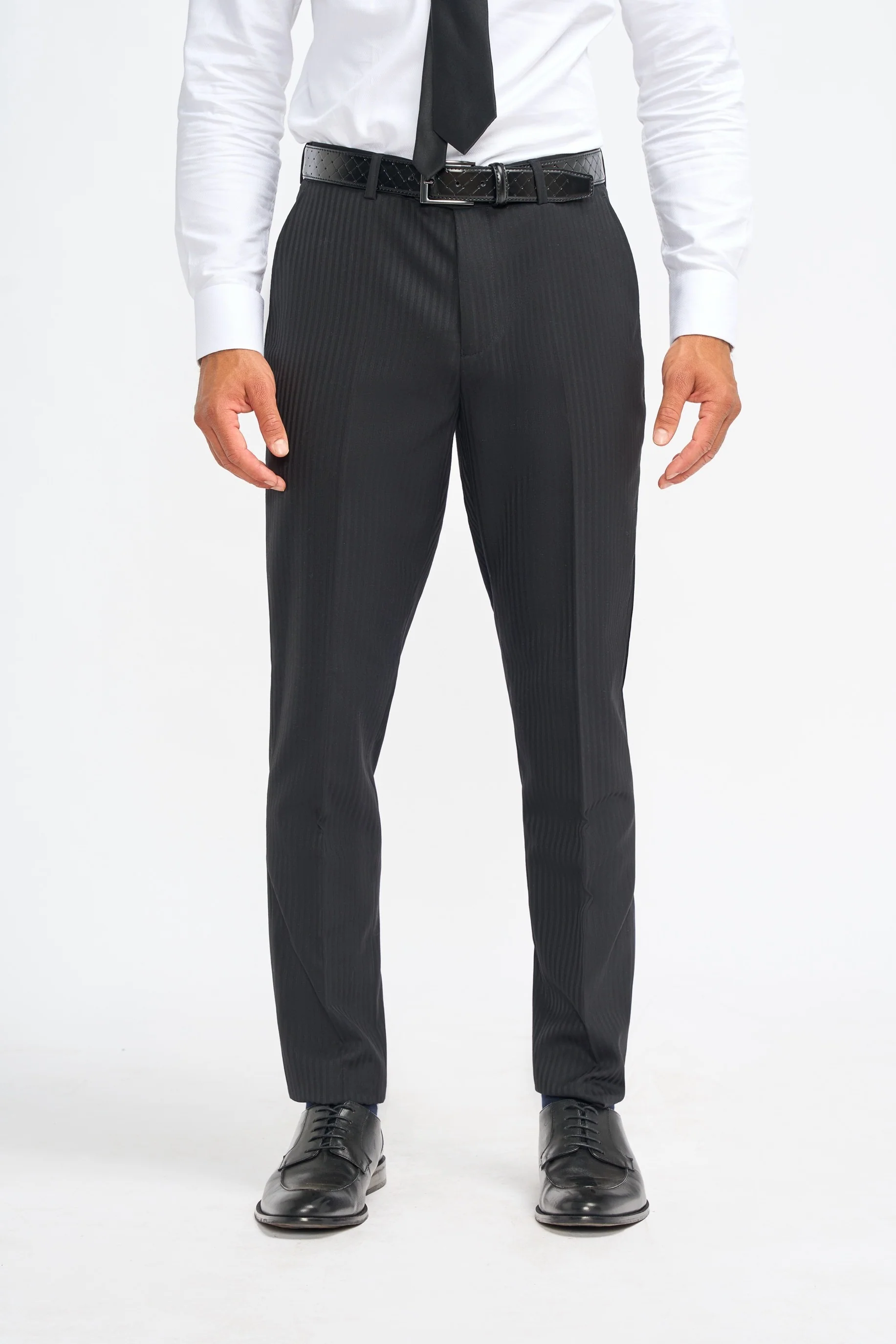 Men’s 3 Piece Black Wool Pinstripe Suit - Roberto - Black - Image 8
