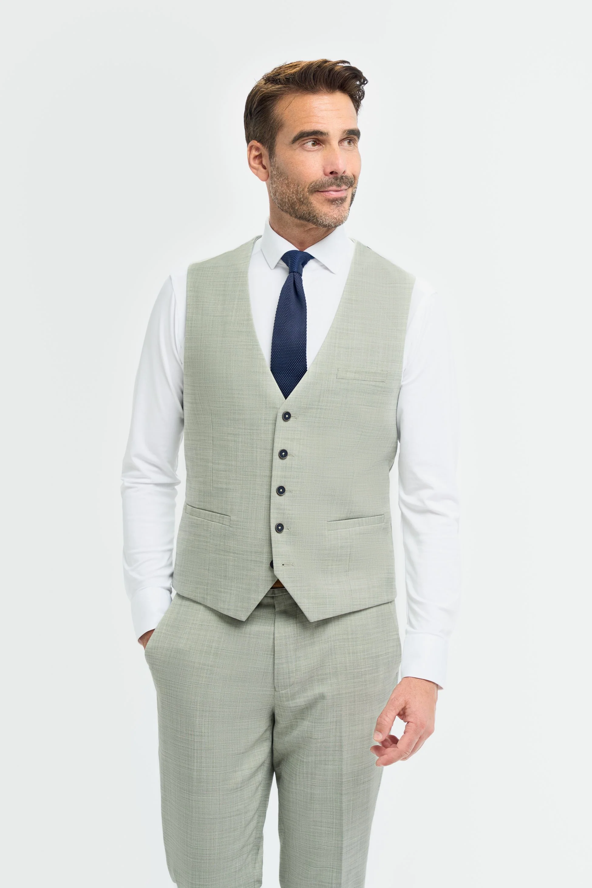 Men’s 3-Piece Sage Green Textured Suit - Camden - Sage Green - Image 5