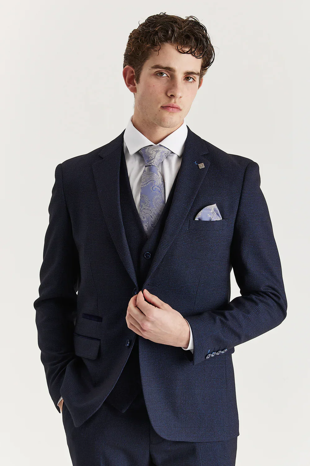 Father & Son Matching Glen Check Tweed 3-Piece Suit Set - Regent  - Navy - Image 3