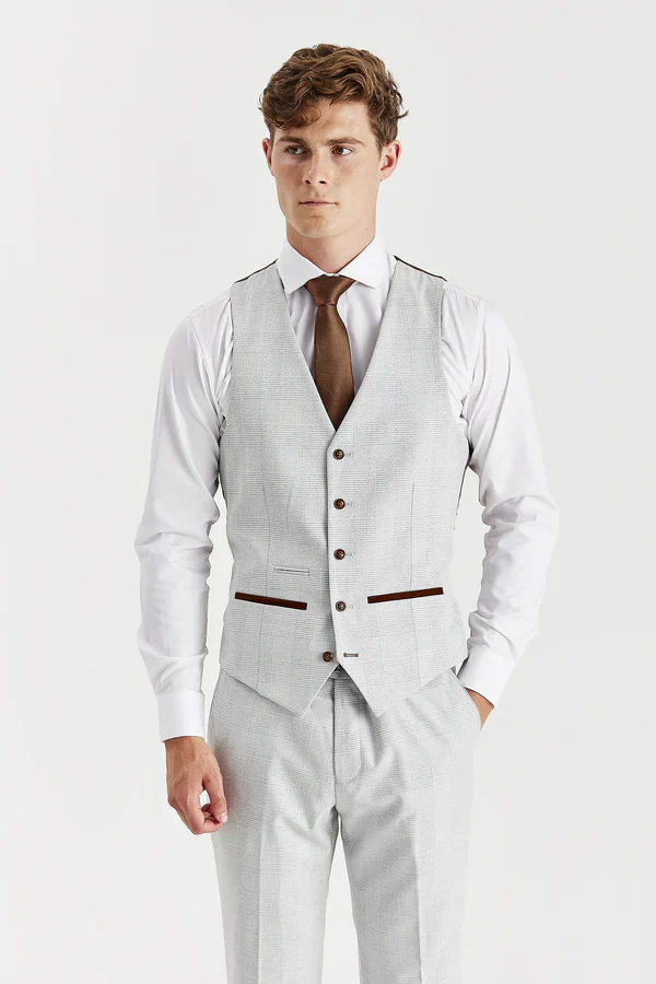 Father & Son Matching Glen Check 3-Piece Suit Set - Mark - Stone Beige - Image 4