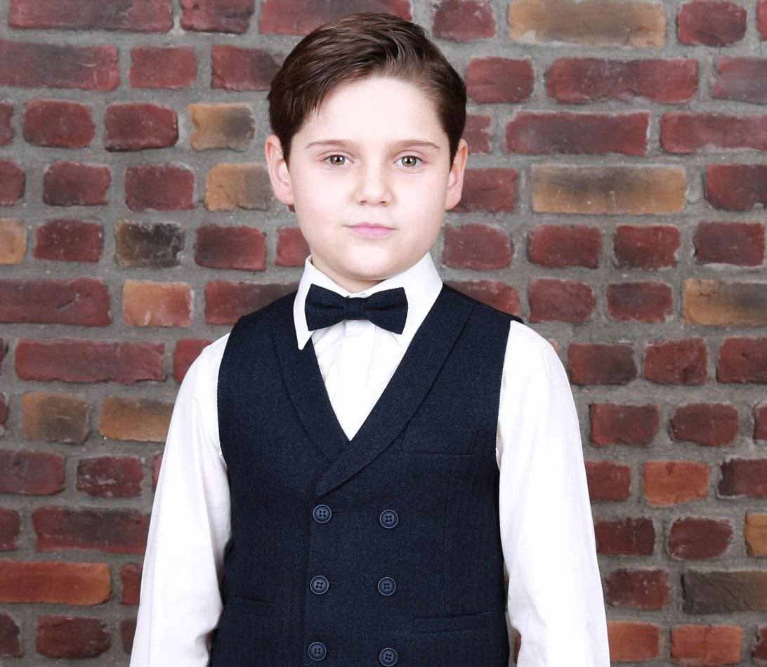 Men's and Boys Herringbone Double-breasted Waistcoat Set - Navy Blue - Image 8
