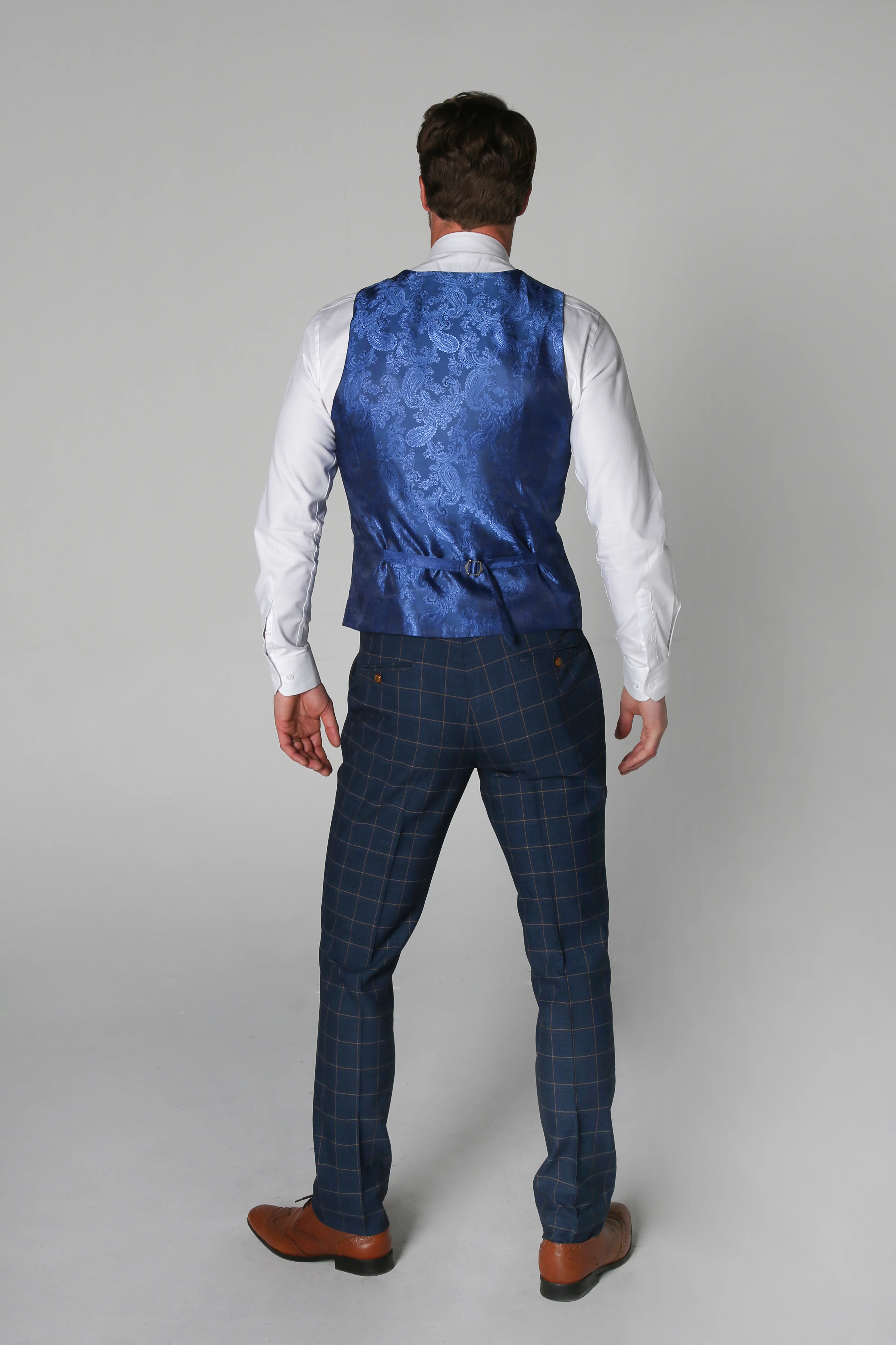 Father & Son Matching Windowpane Check 3-Piece Suit Set - Corrnflower Blue - Image 6
