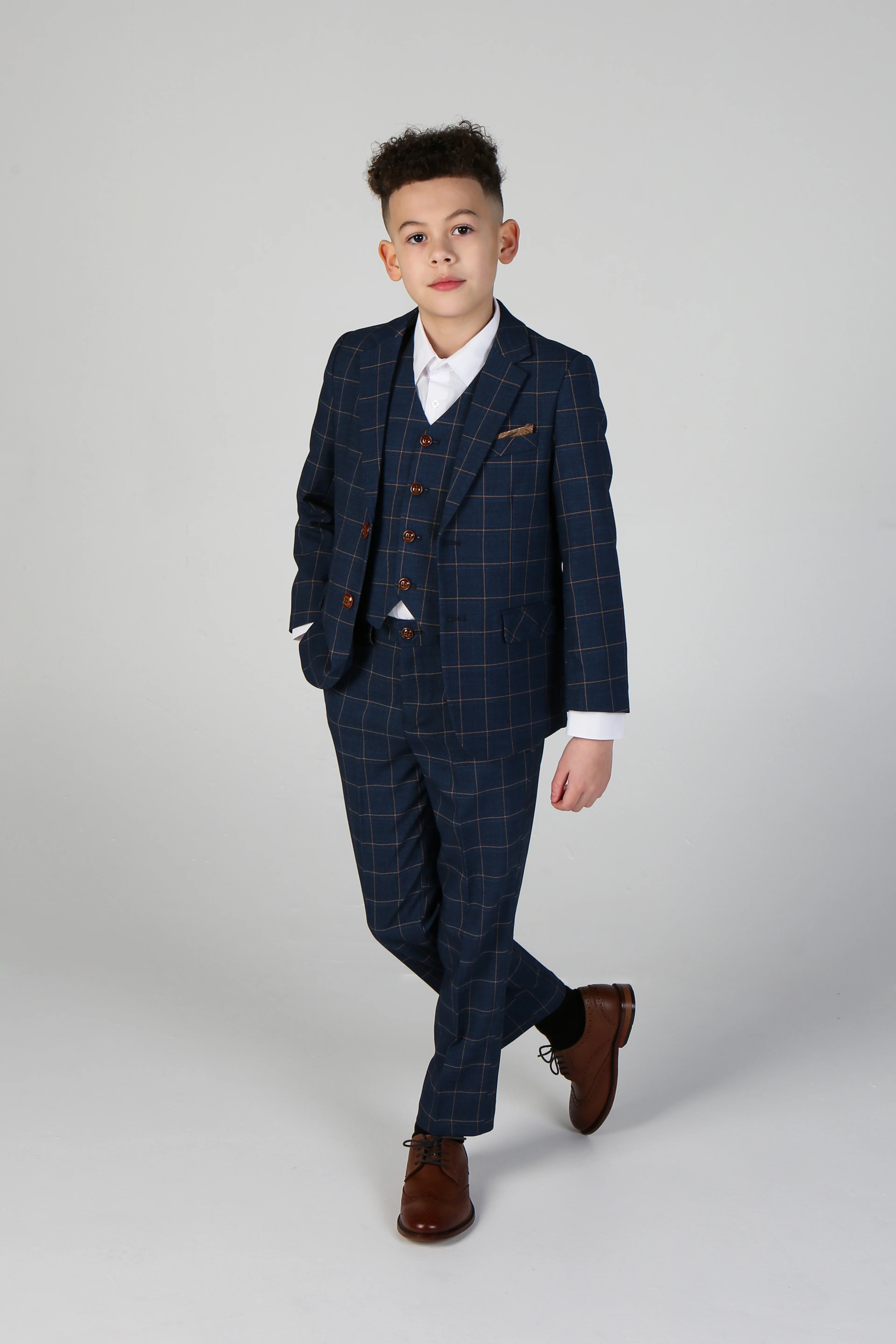 Father & Son Matching Windowpane Check 3-Piece Suit Set - Corrnflower Blue - Image 7