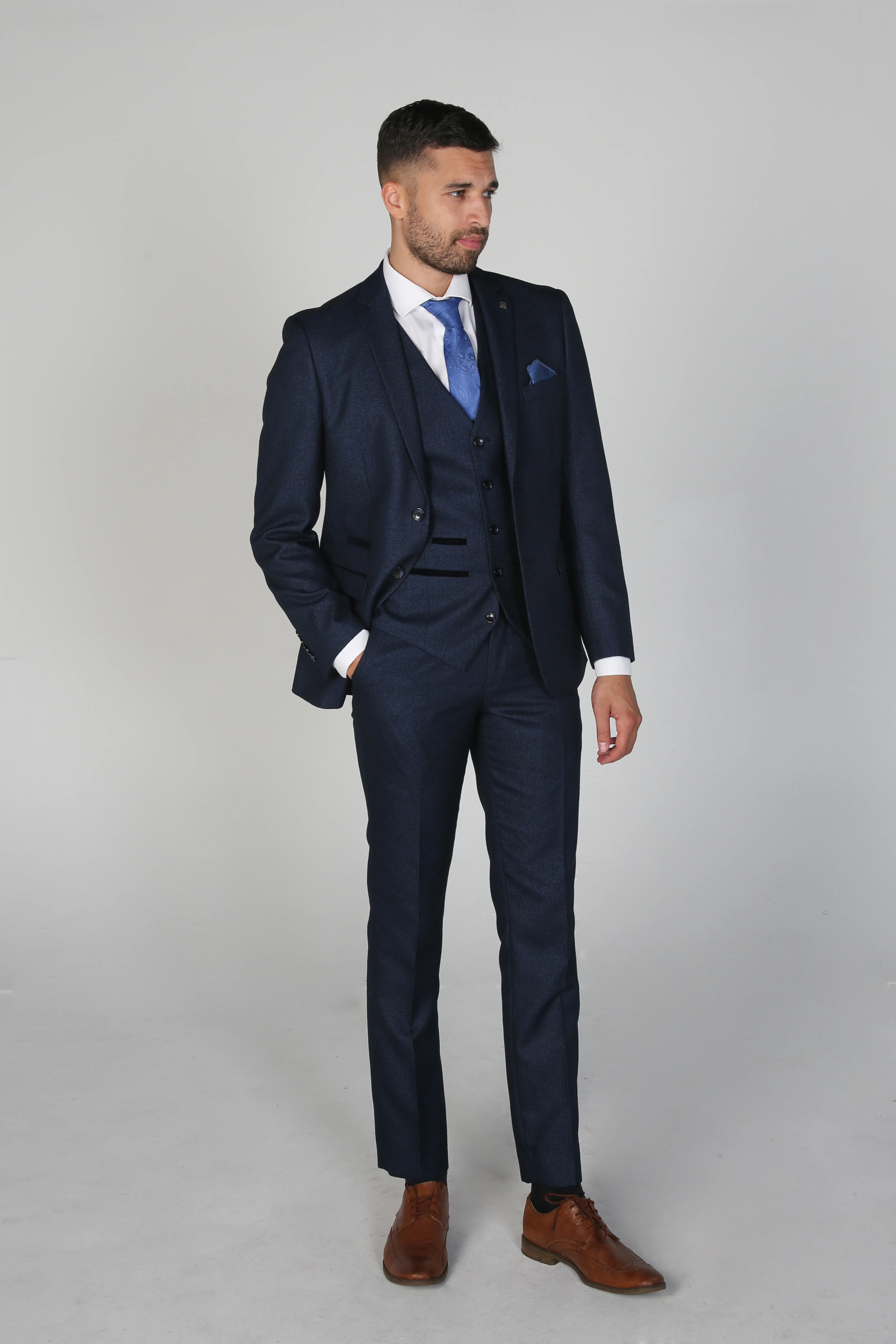 Father & Son Matching Textured 3-Piece Suit Set - Arthur - Navy Blue - Image 3