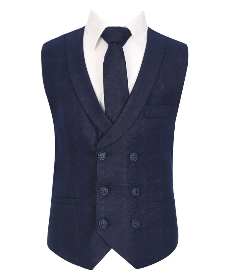 Men's and Boys Tweed Windowpane Check Waistcoat Set - Navy Blue - Image 3