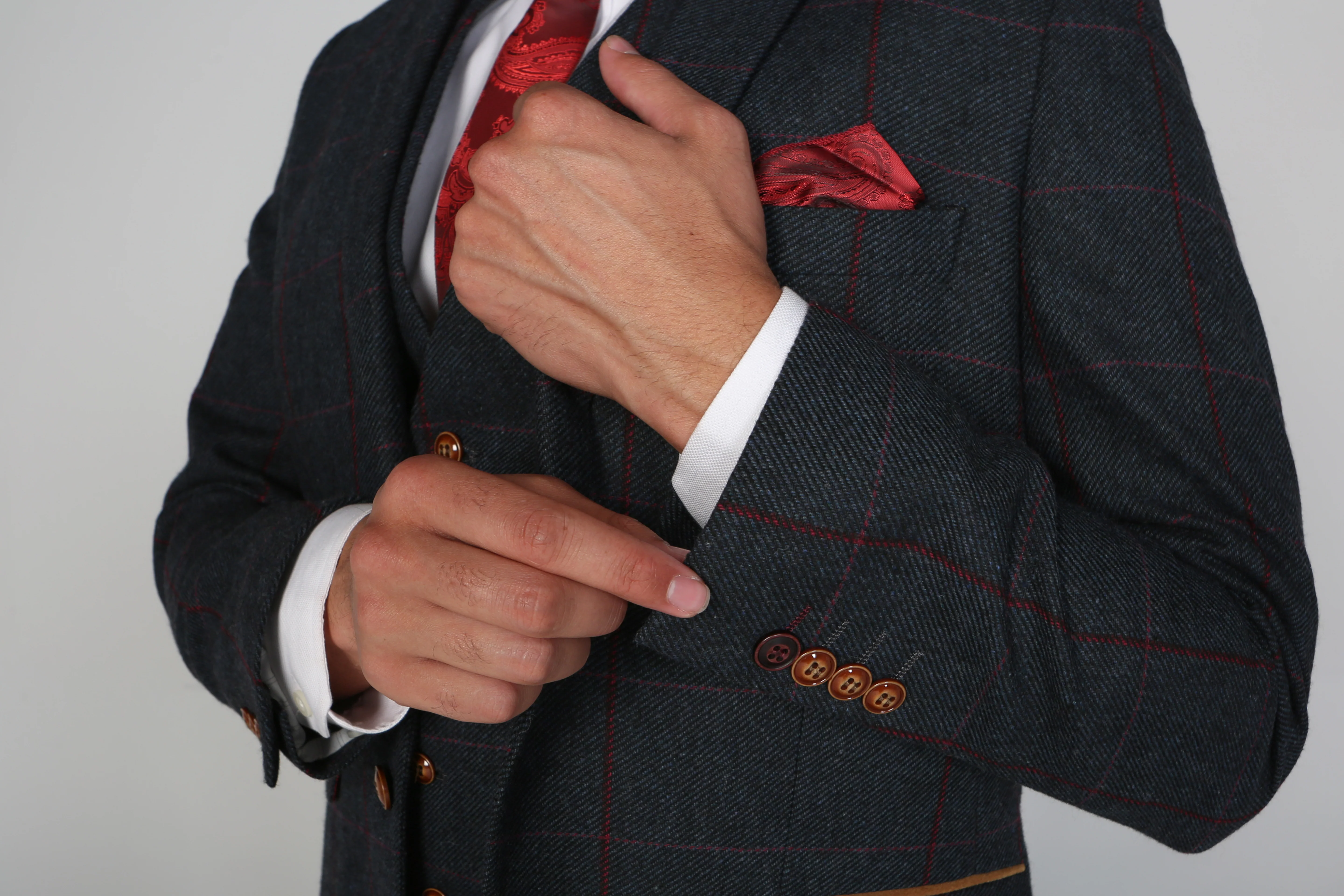 Father & Son Matching Windowpane Check 3-Piece Suit Set - Madrid - Navy Blue - Image 11
