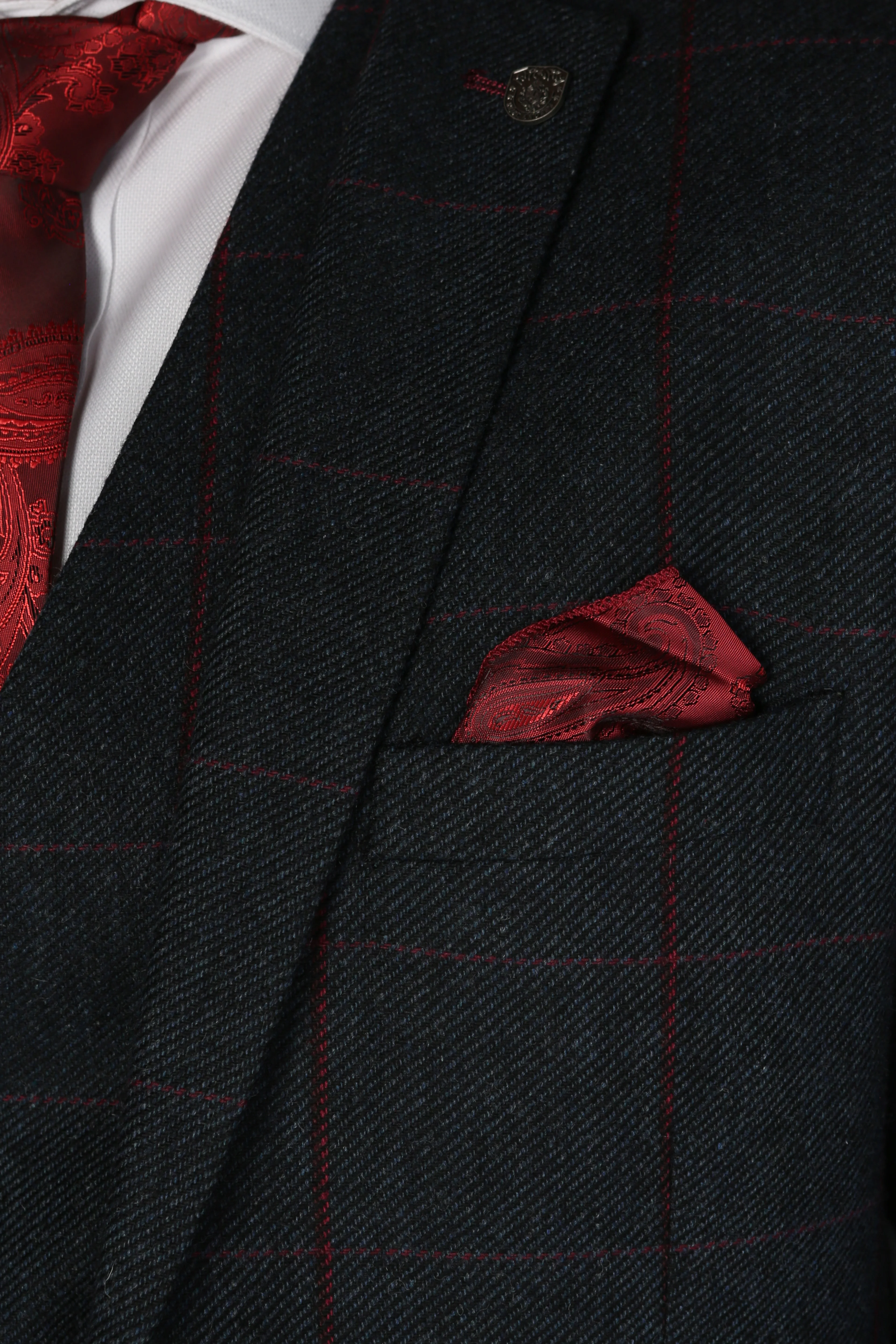 Father & Son Matching Windowpane Check 3-Piece Suit Set - Madrid - Navy Blue - Image 12