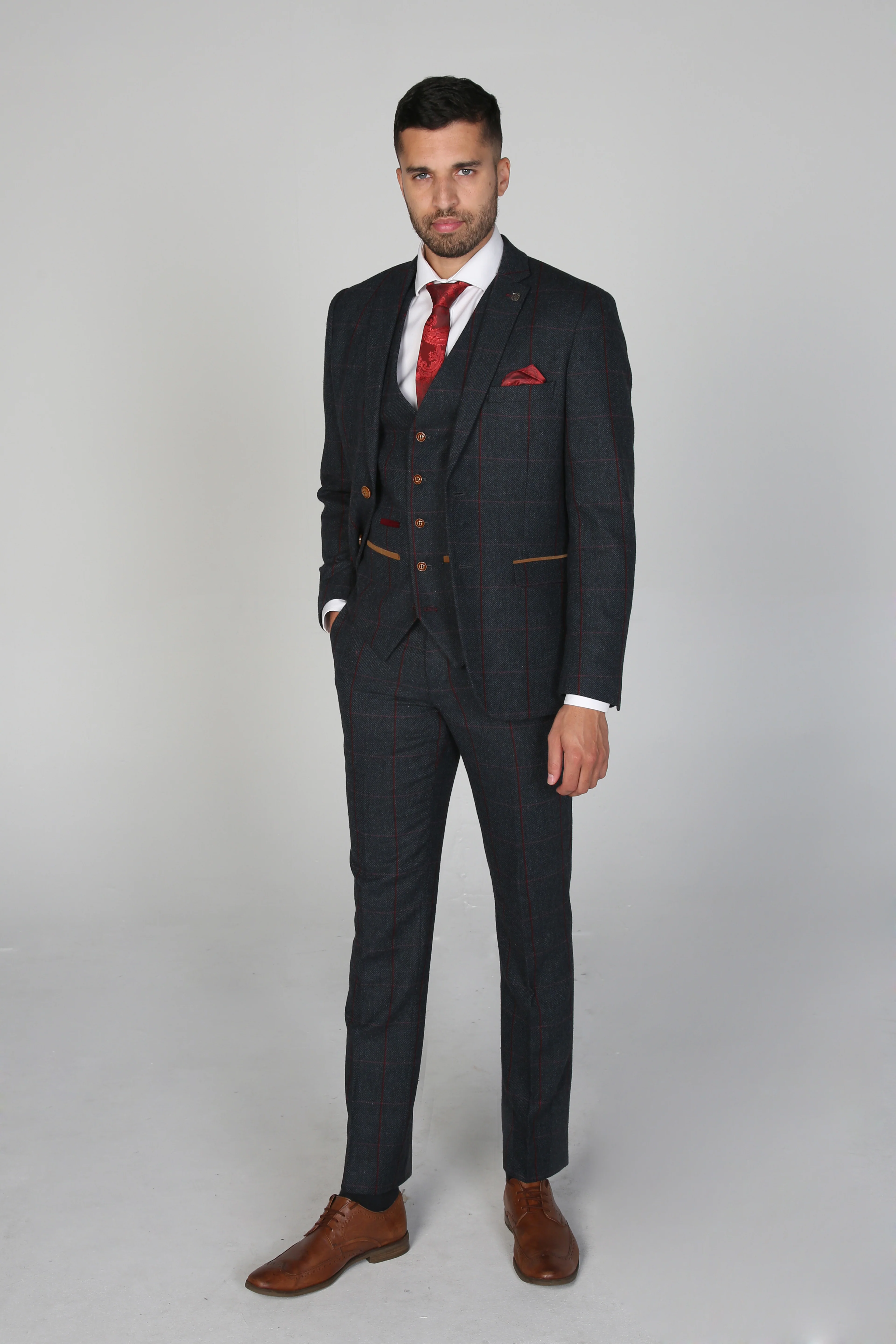 Father & Son Matching Windowpane Check 3-Piece Suit Set - Madrid - Navy Blue - Image 2
