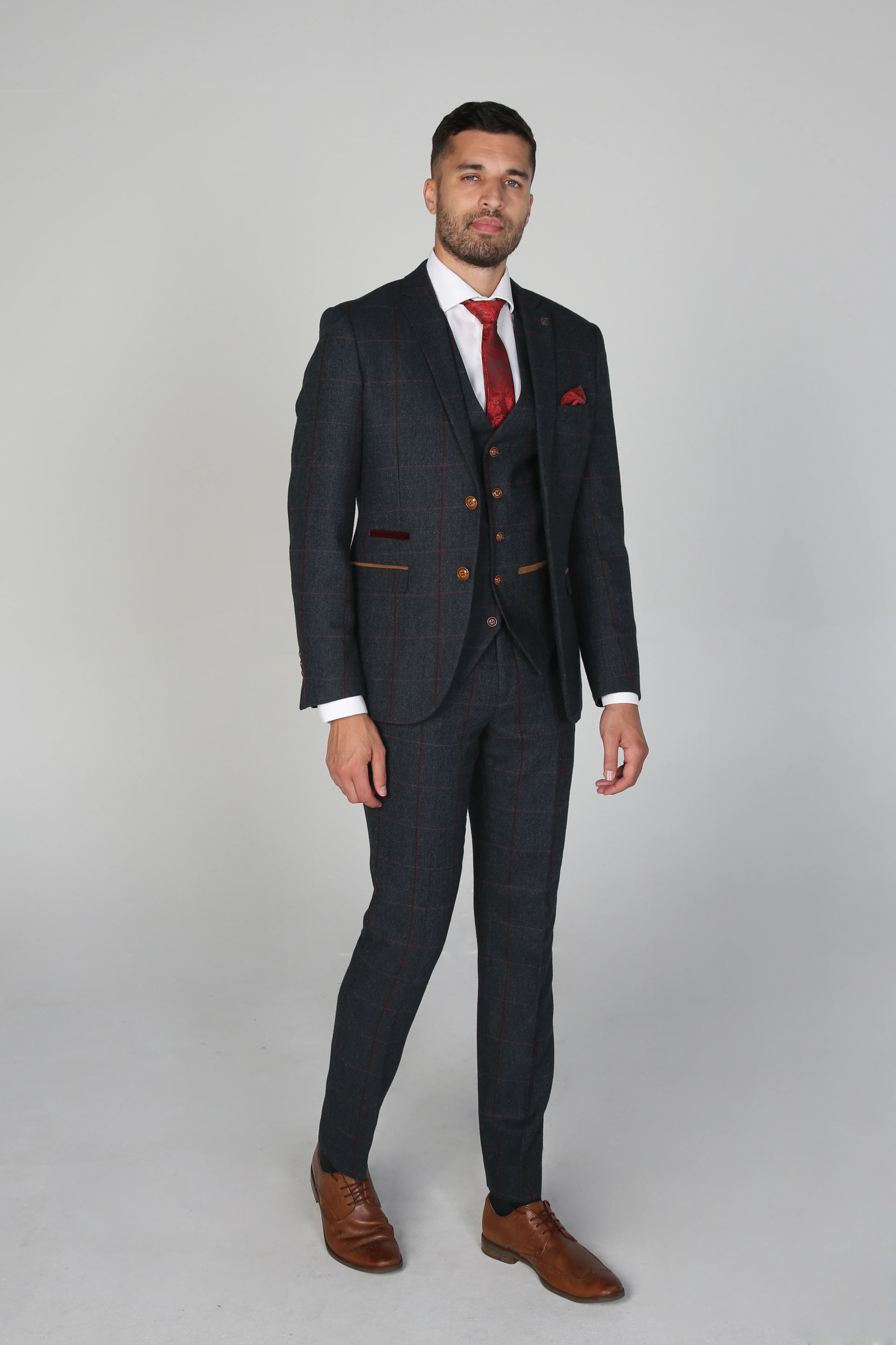 Father & Son Matching Windowpane Check 3-Piece Suit Set - Madrid - Navy Blue - Image 3