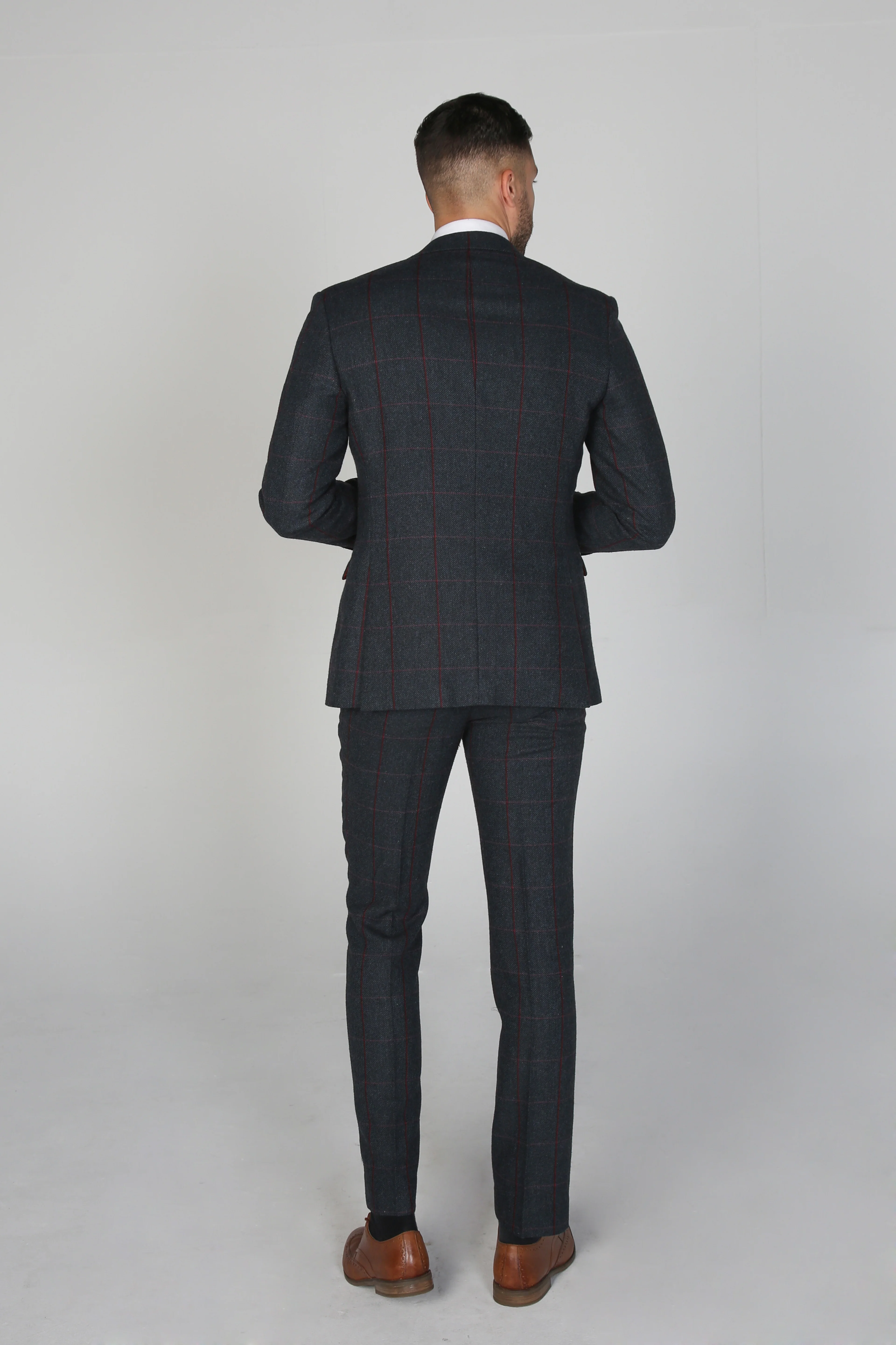 Father & Son Matching Windowpane Check 3-Piece Suit Set - Madrid - Navy Blue - Image 4