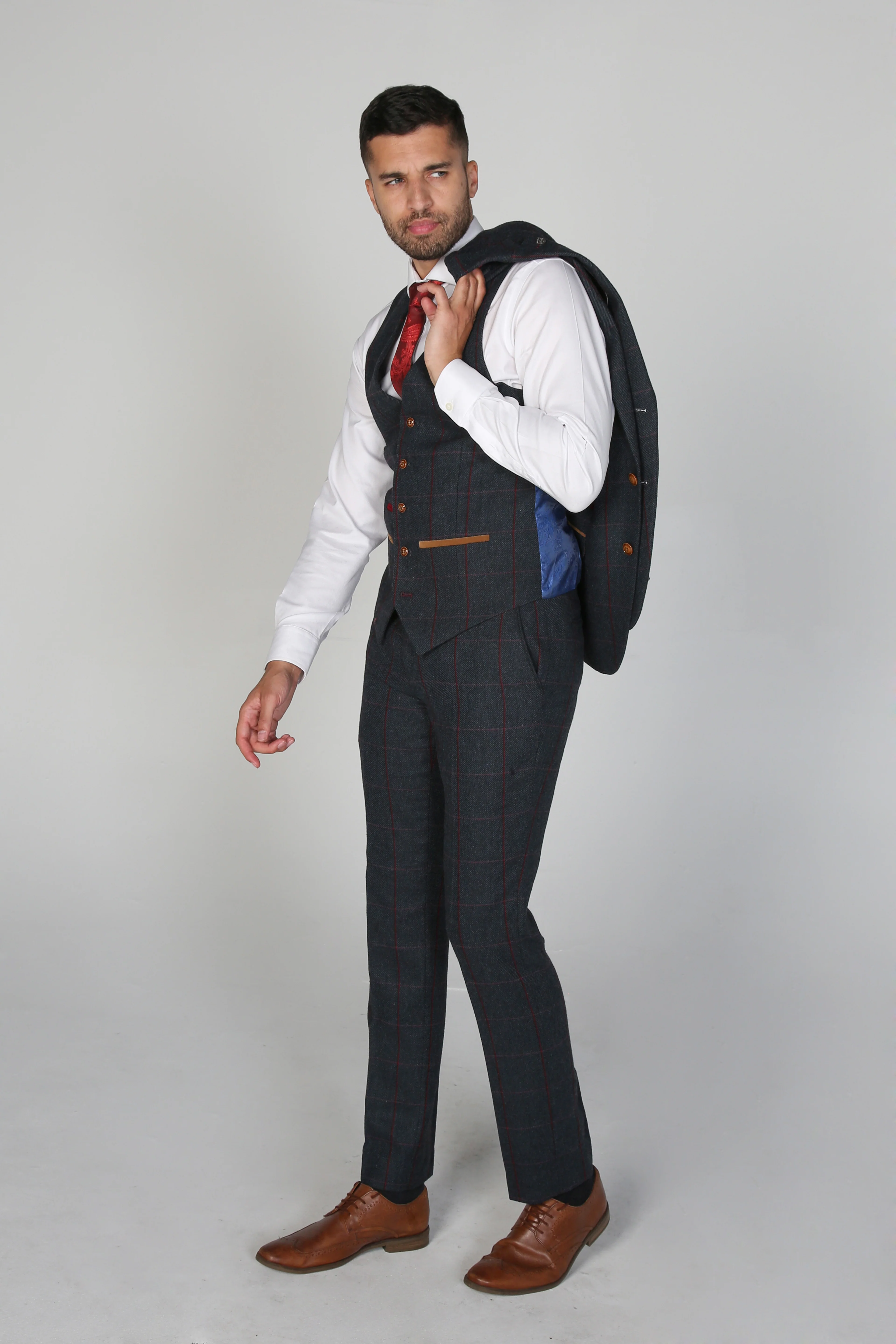 Father & Son Matching Windowpane Check 3-Piece Suit Set - Madrid - Navy Blue - Image 5
