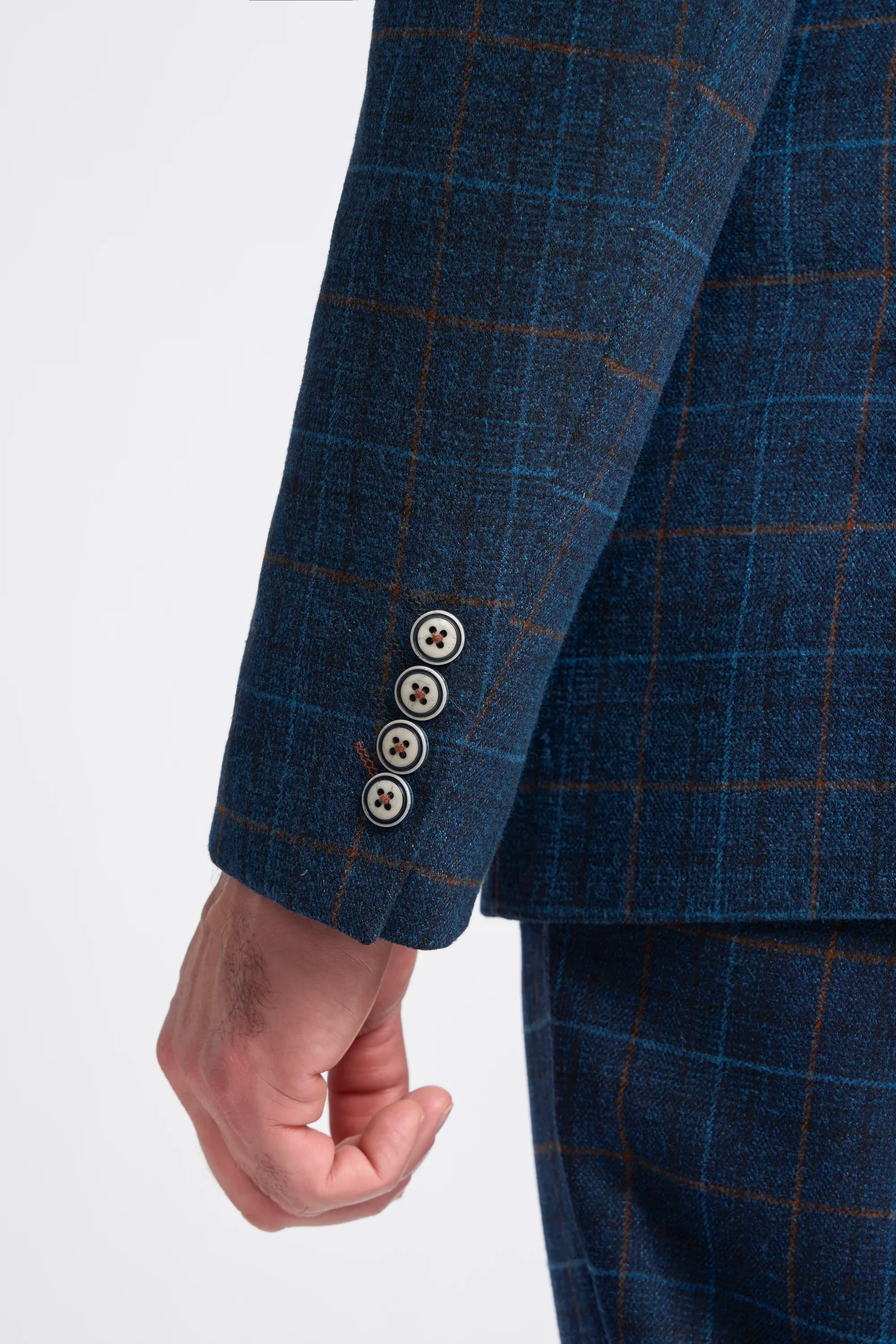 Men's Windowpane Check Tweed Blue Suit - CODY - Navy Blue - Image 10